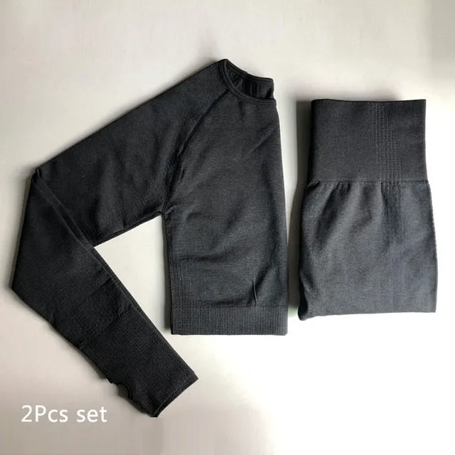 Seamless Yoga Suit 2 piece Sports Shirts Crop Top Seamless Leggings Sport Set Gym Clothes Fitness Tracksuit Workout Set Femme