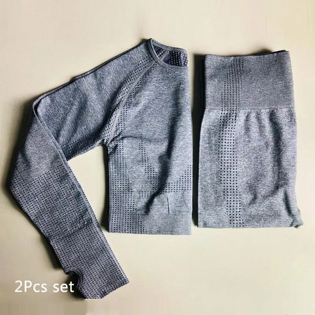 Seamless Yoga Suit 2 piece Sports Shirts Crop Top Seamless Leggings Sport Set Gym Clothes Fitness Tracksuit Workout Set Femme