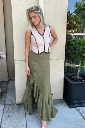 SERINA OLIVE LINEN SKIRT
