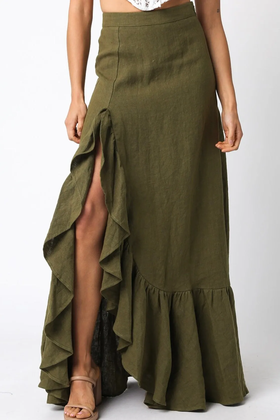 SERINA OLIVE LINEN SKIRT