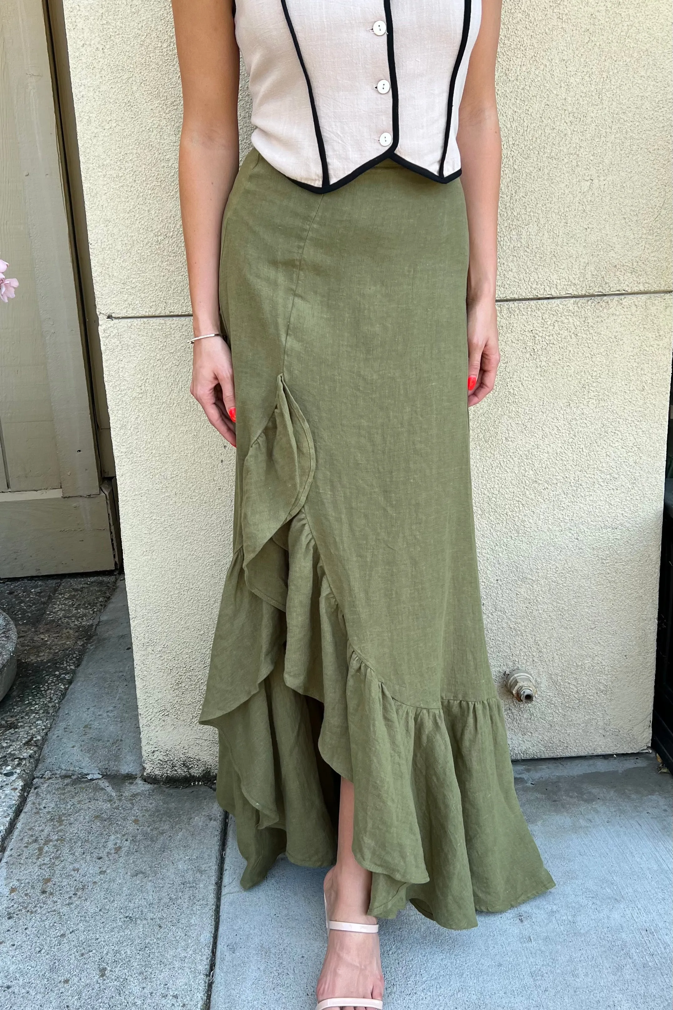 SERINA OLIVE LINEN SKIRT