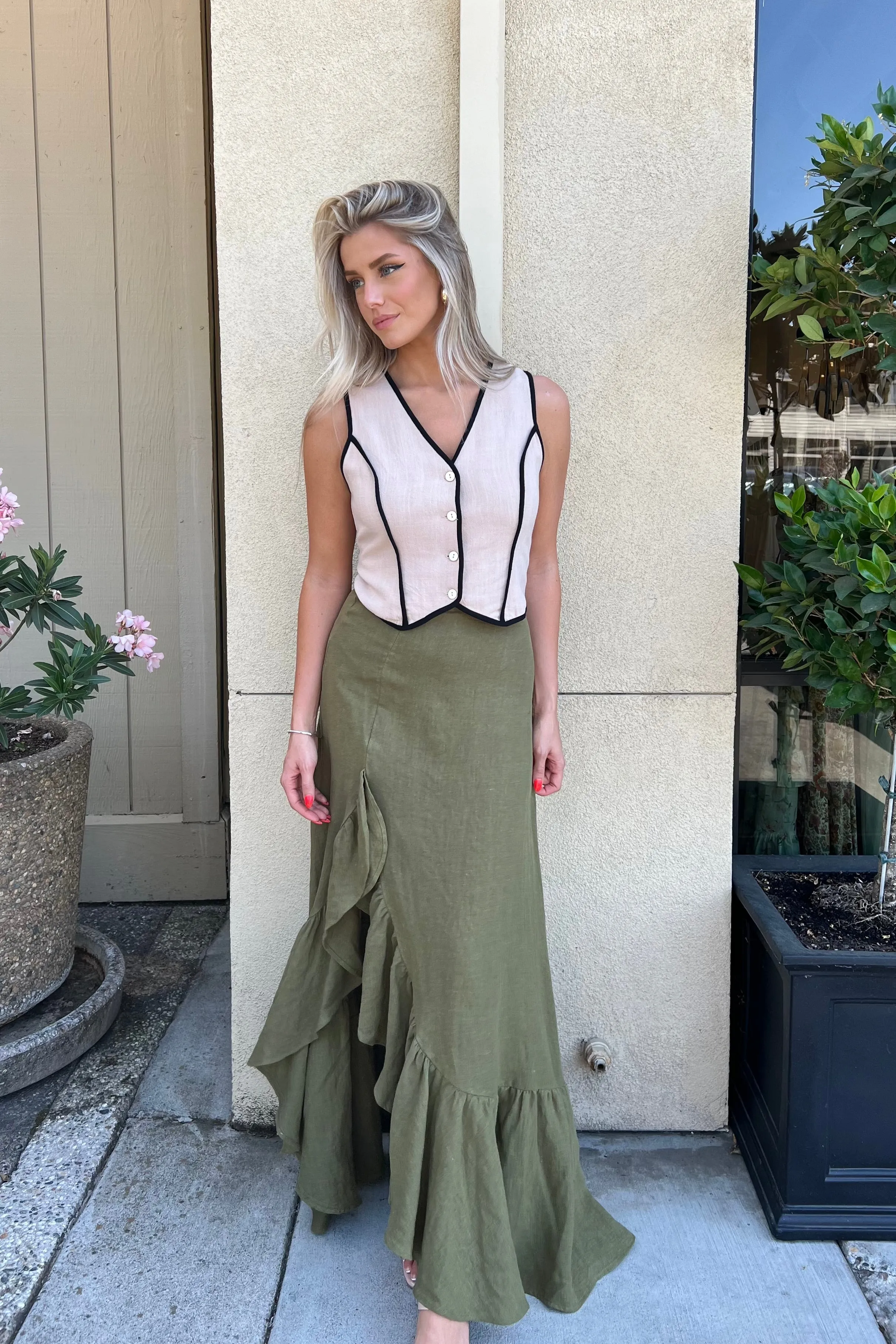 SERINA OLIVE LINEN SKIRT