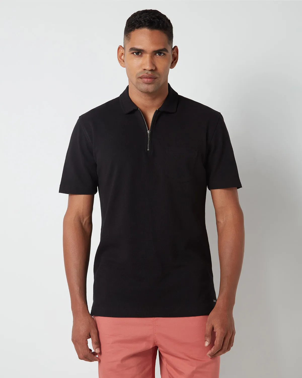 Signature Zipper Polo T-Shirt - Black