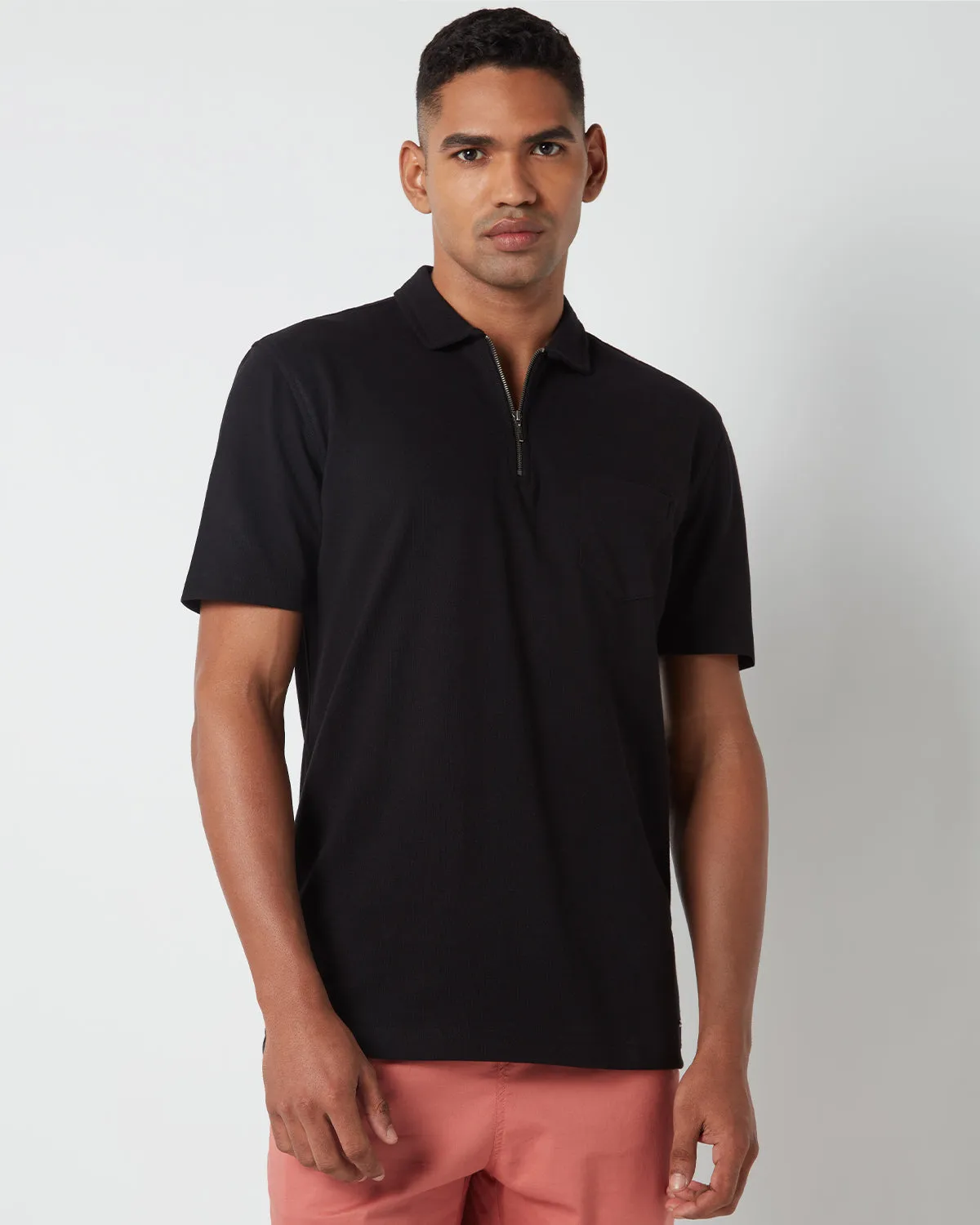 Signature Zipper Polo T-Shirt - Black