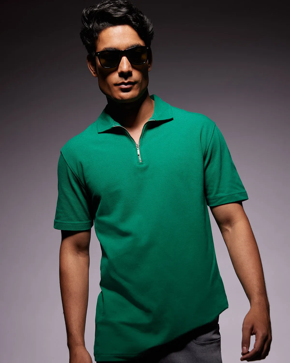Signature Zipper Polo T-Shirt - Bright Green