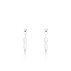Silver coloured/white stud earrings with pearl beads