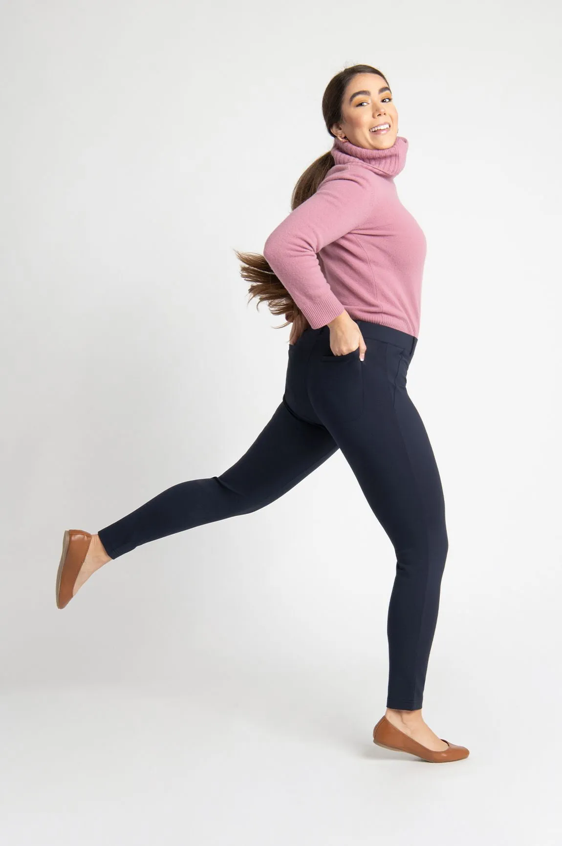 Skinny-Leg | Two-Pocket Dress Pant Yoga Pants (Navy)