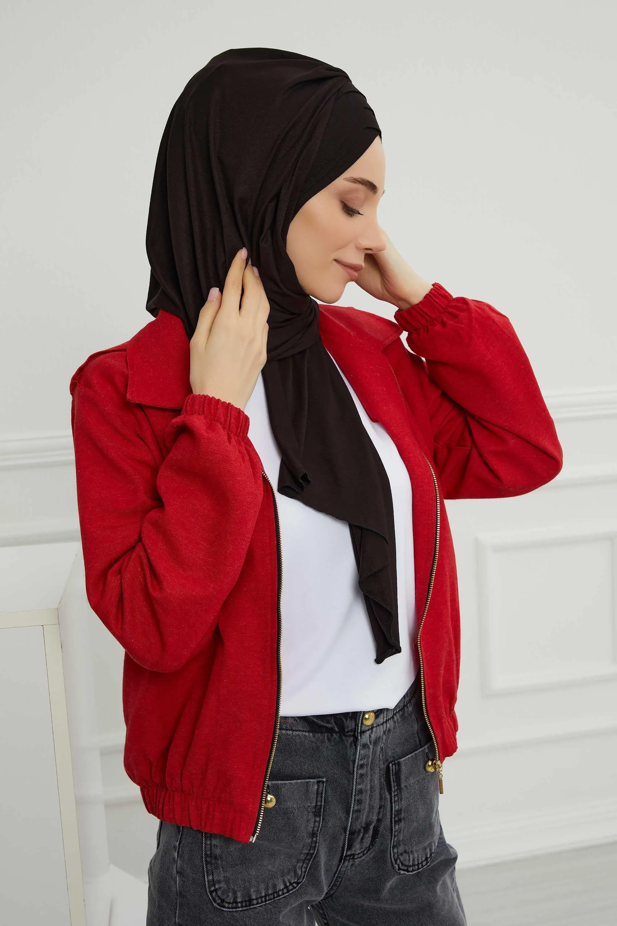 Soft Jersey Hijab Shawl for Women, 95% Cotton and Comfortable Ready to Wear Women Headscarf, Cross Stich Instant Pre-tied Hijab Shawl,PS-41