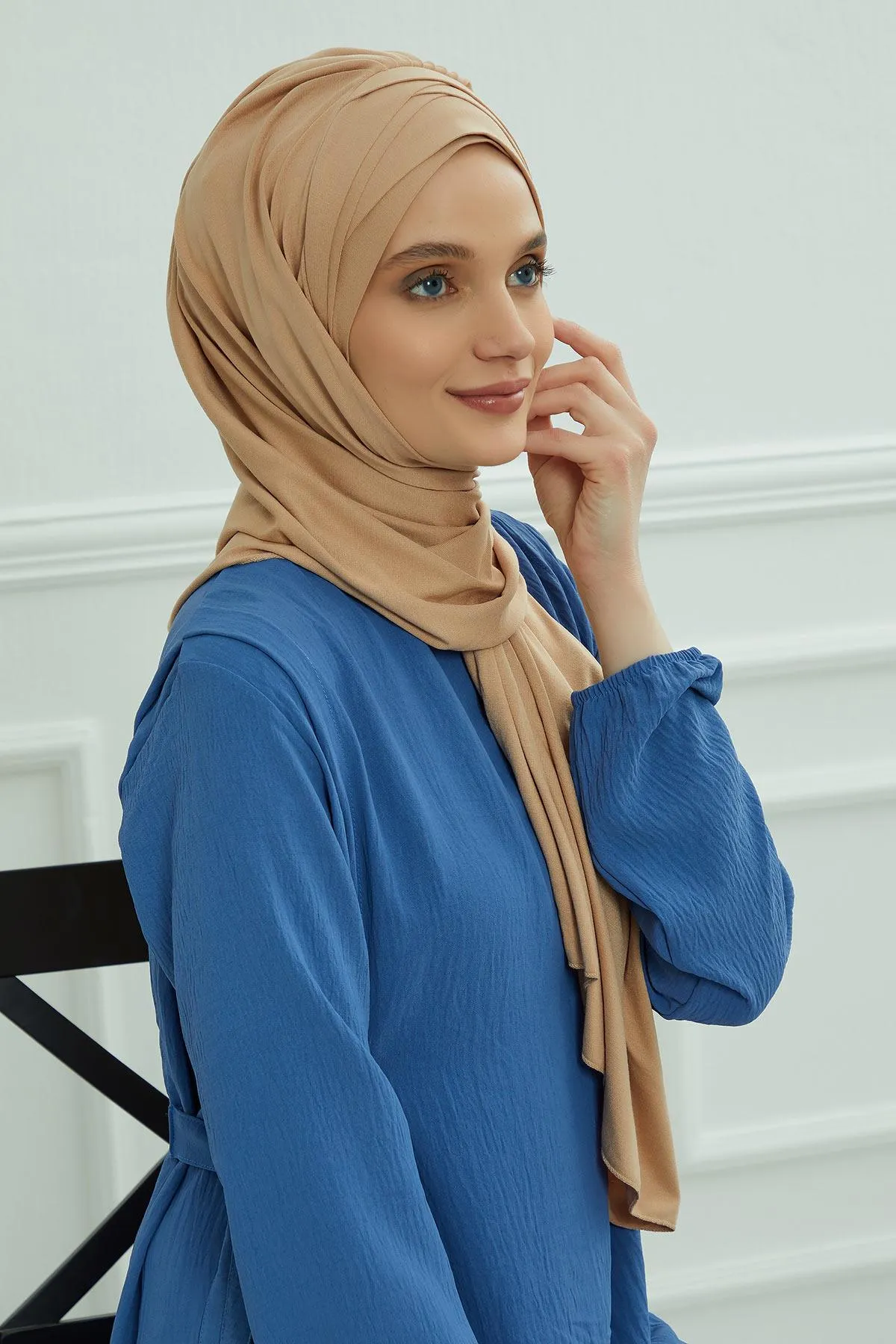 Soft Jersey Hijab Shawl for Women, 95% Cotton and Comfortable Ready to Wear Women Headscarf, Cross Stich Instant Pre-tied Hijab Shawl,PS-41