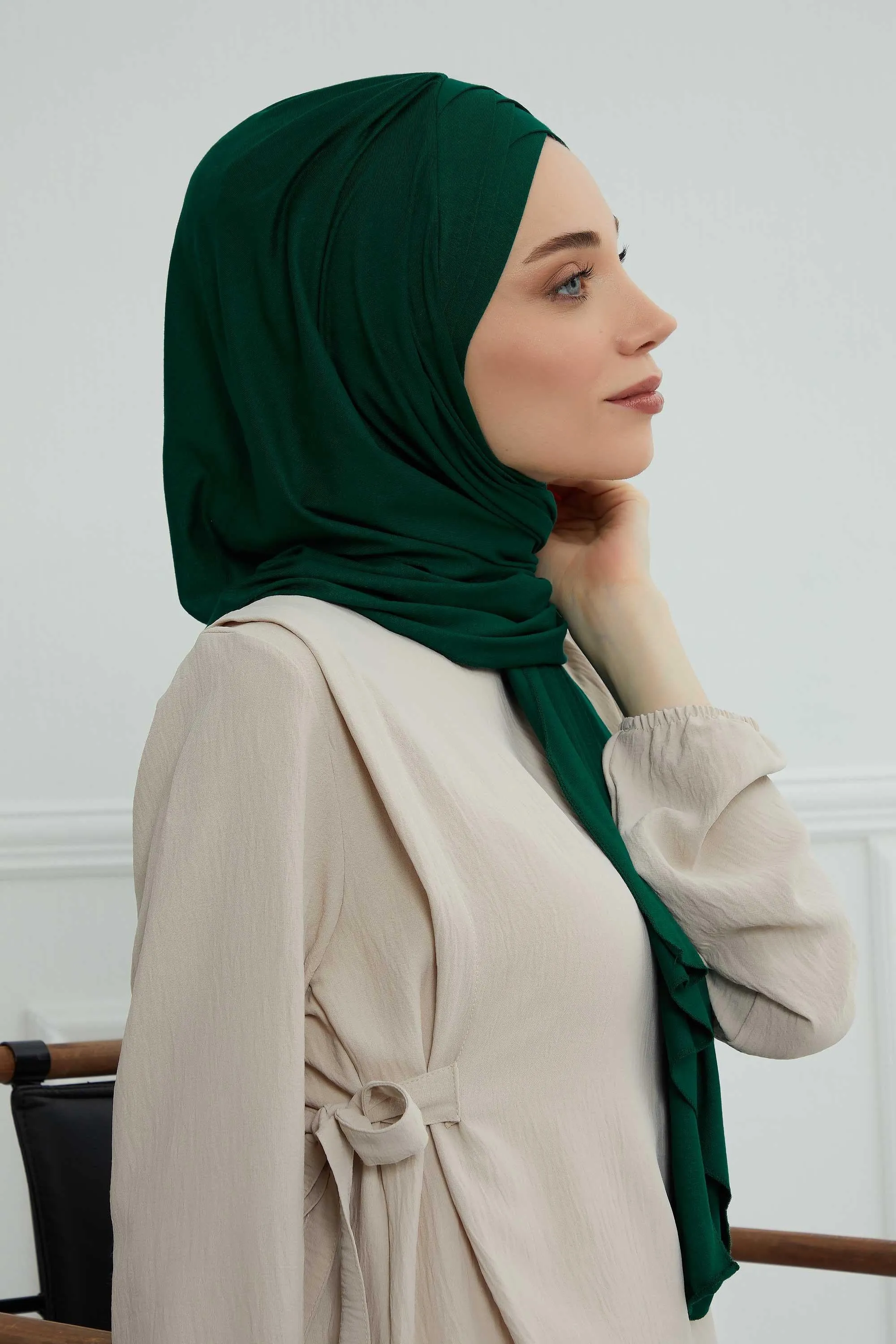 Soft Jersey Hijab Shawl for Women, 95% Cotton and Comfortable Ready to Wear Women Headscarf, Cross Stich Instant Pre-tied Hijab Shawl,PS-41
