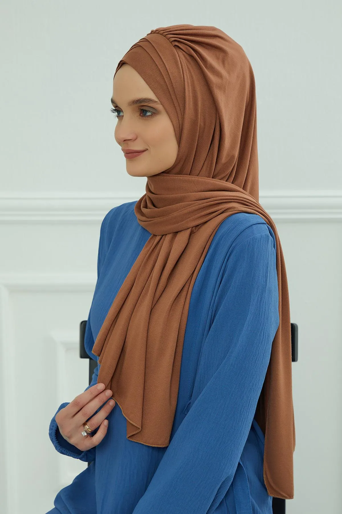 Soft Jersey Hijab Shawl for Women, 95% Cotton and Comfortable Ready to Wear Women Headscarf, Cross Stich Instant Pre-tied Hijab Shawl,PS-41