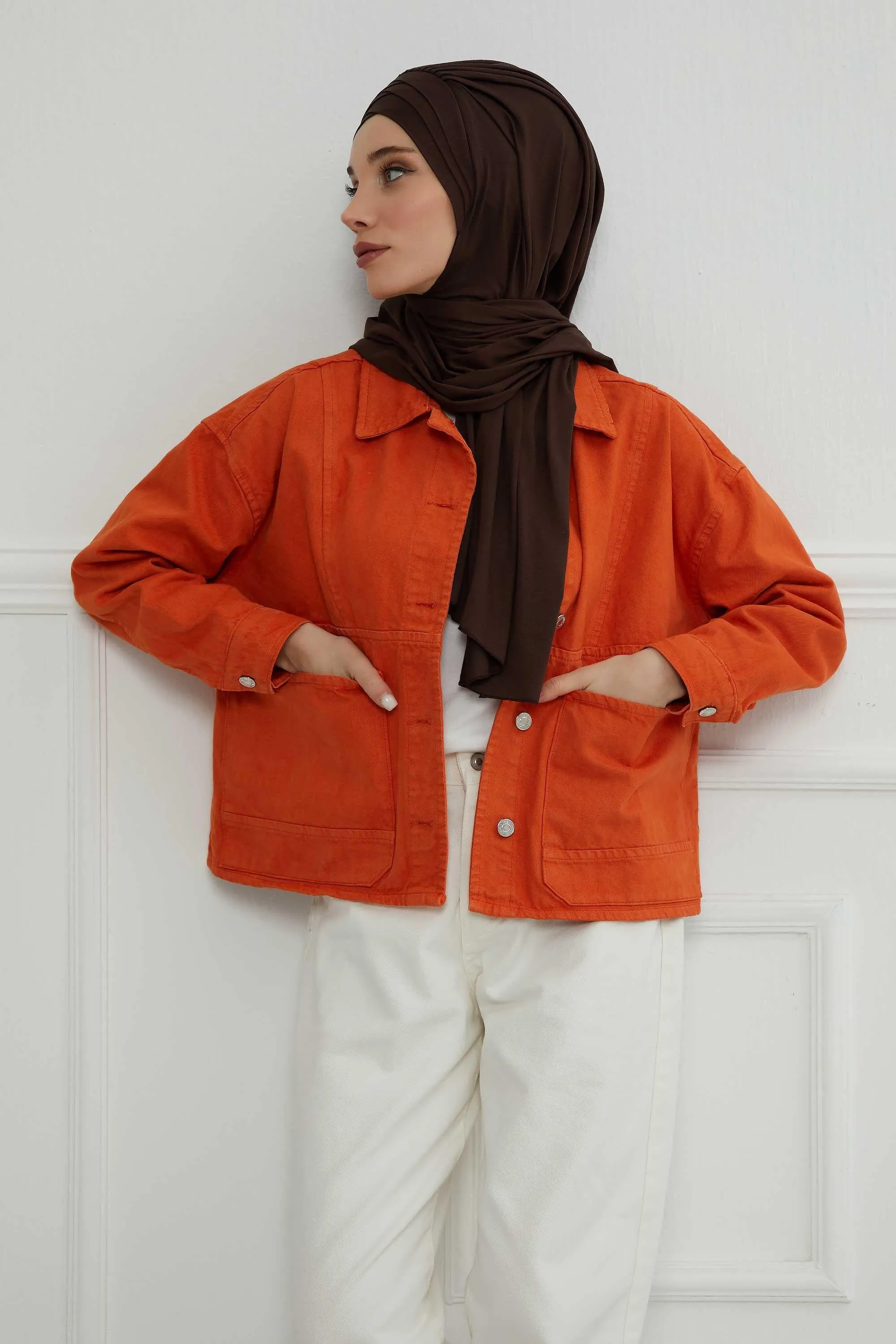 Soft Jersey Hijab Shawl for Women, 95% Cotton and Comfortable Ready to Wear Women Headscarf, Cross Stich Instant Pre-tied Hijab Shawl,PS-41