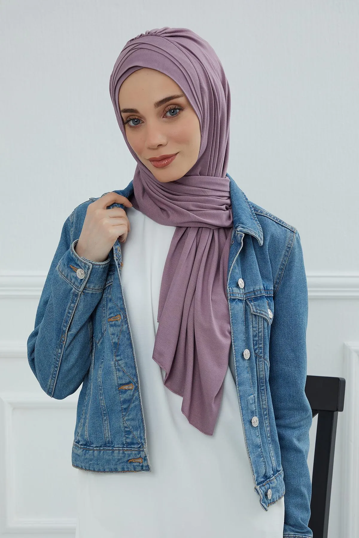 Soft Jersey Hijab Shawl for Women, 95% Cotton and Comfortable Ready to Wear Women Headscarf, Cross Stich Instant Pre-tied Hijab Shawl,PS-41
