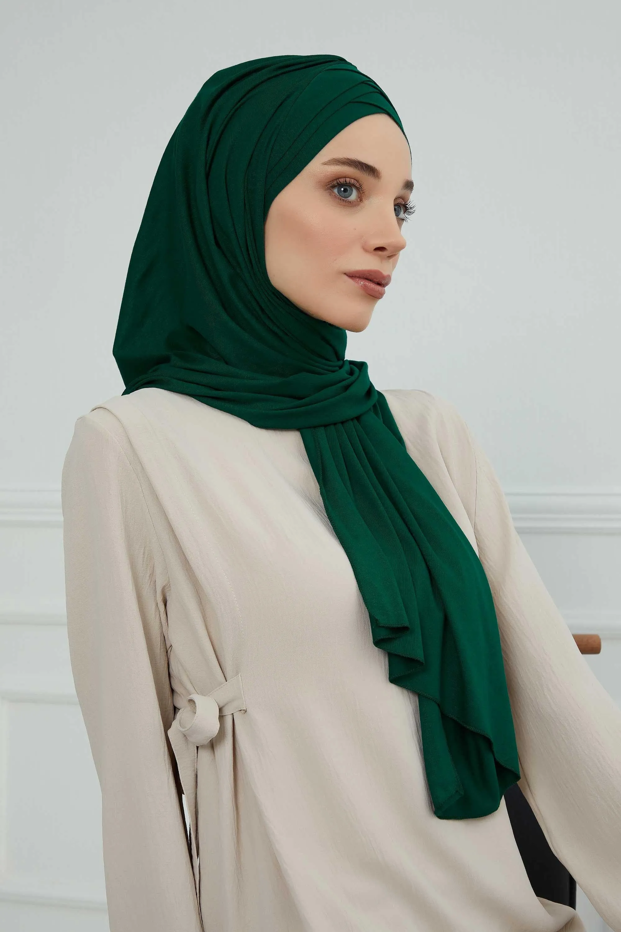 Soft Jersey Hijab Shawl for Women, 95% Cotton and Comfortable Ready to Wear Women Headscarf, Cross Stich Instant Pre-tied Hijab Shawl,PS-41