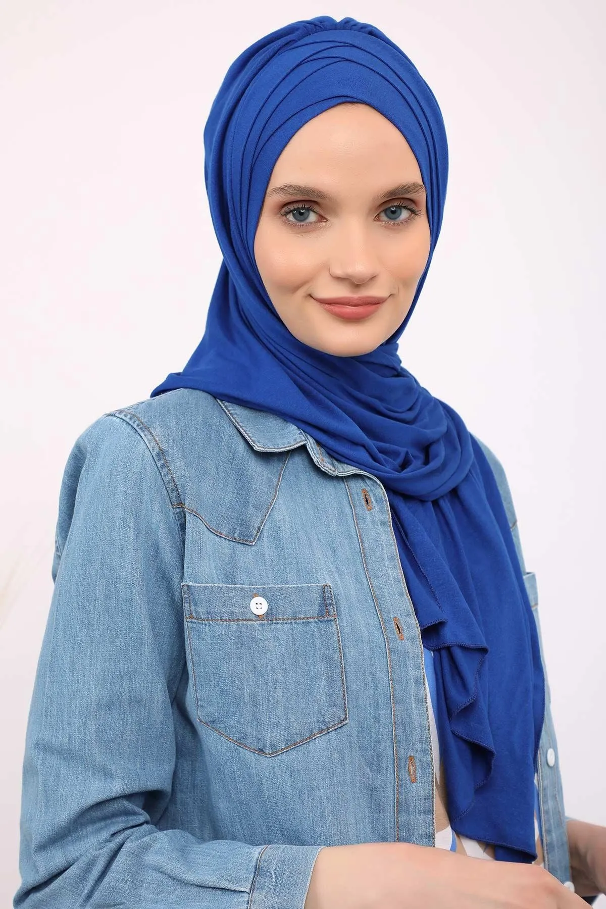 Soft Jersey Hijab Shawl for Women, 95% Cotton and Comfortable Ready to Wear Women Headscarf, Cross Stich Instant Pre-tied Hijab Shawl,PS-41