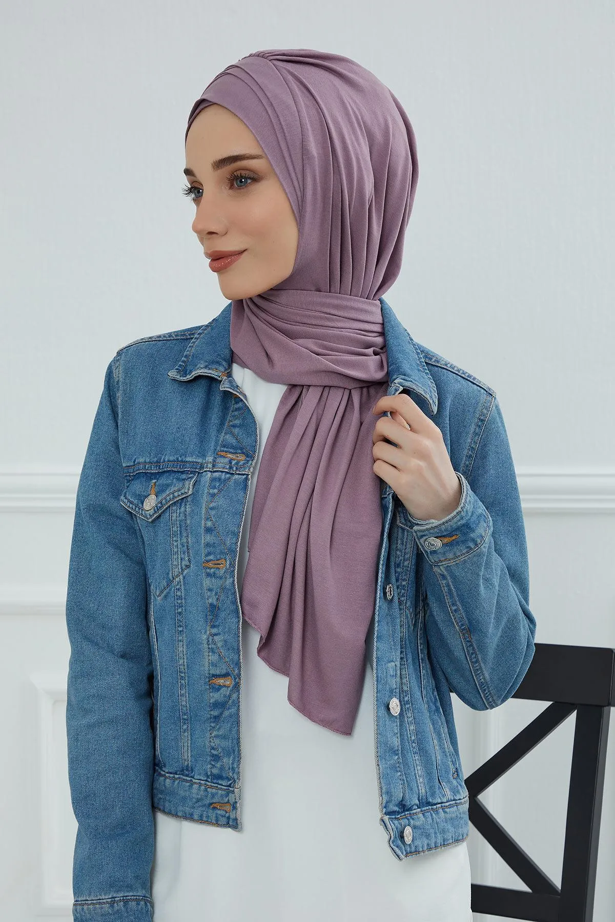 Soft Jersey Hijab Shawl for Women, 95% Cotton and Comfortable Ready to Wear Women Headscarf, Cross Stich Instant Pre-tied Hijab Shawl,PS-41