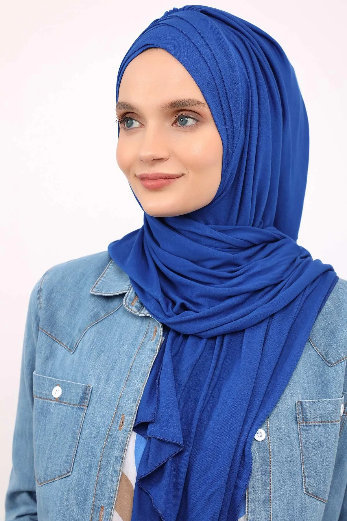 Soft Jersey Hijab Shawl for Women, 95% Cotton and Comfortable Ready to Wear Women Headscarf, Cross Stich Instant Pre-tied Hijab Shawl,PS-41