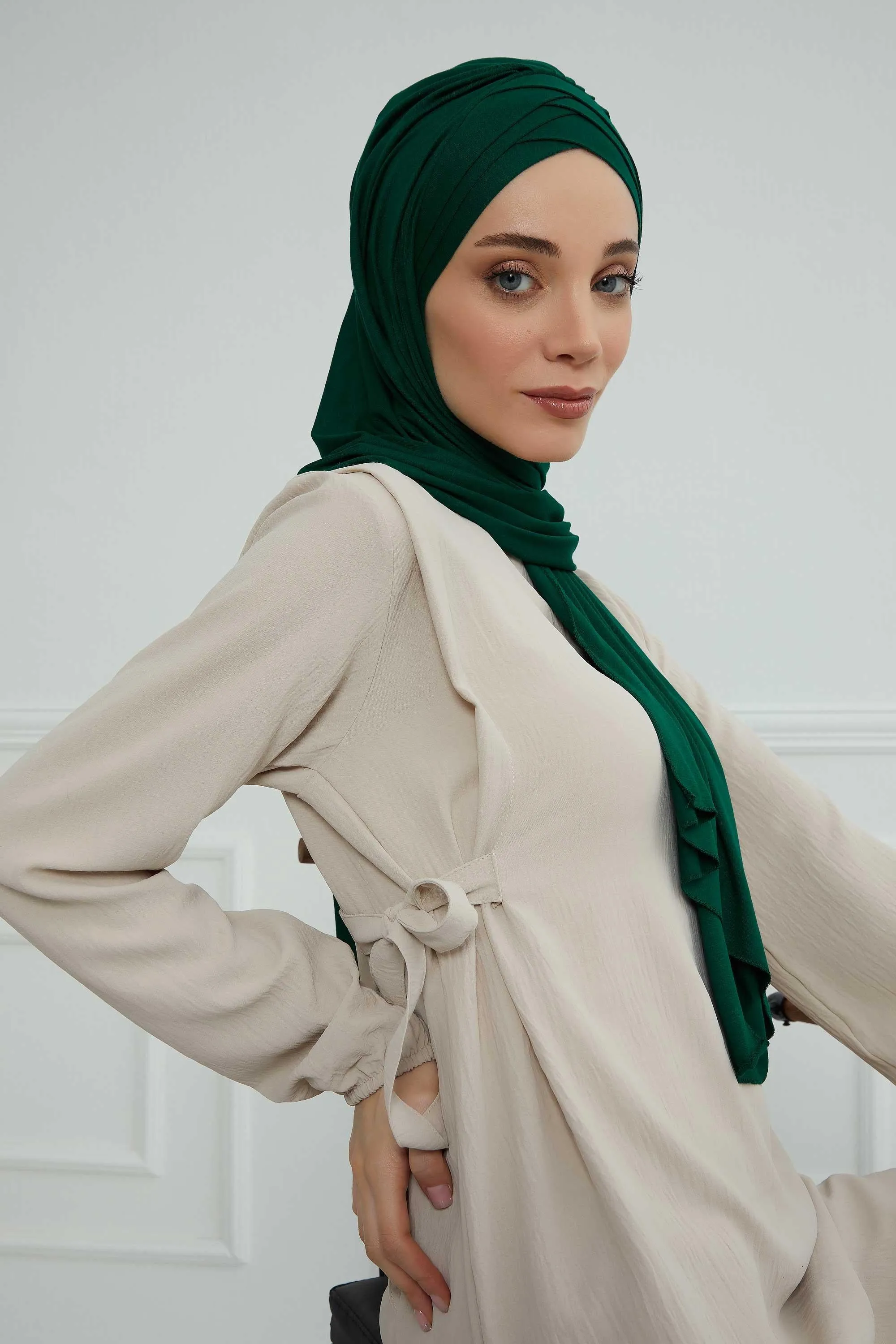 Soft Jersey Hijab Shawl for Women, 95% Cotton and Comfortable Ready to Wear Women Headscarf, Cross Stich Instant Pre-tied Hijab Shawl,PS-41