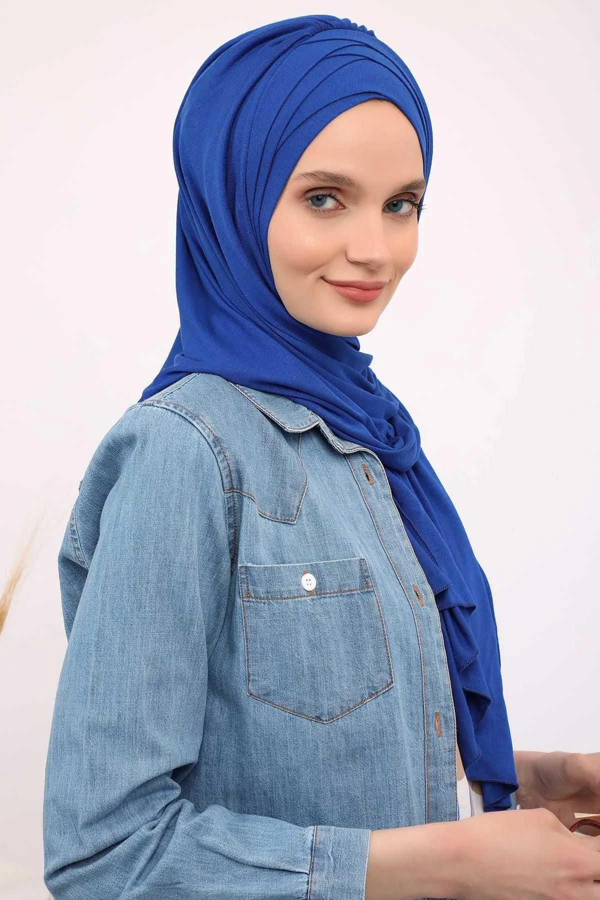 Soft Jersey Hijab Shawl for Women, 95% Cotton and Comfortable Ready to Wear Women Headscarf, Cross Stich Instant Pre-tied Hijab Shawl,PS-41