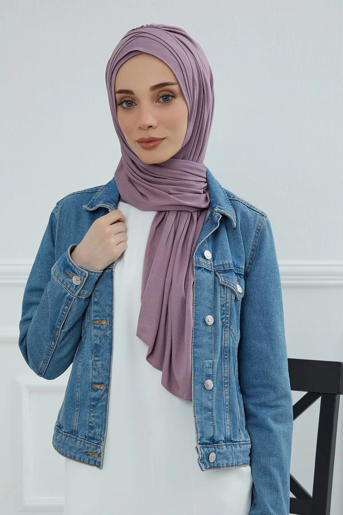 Soft Jersey Hijab Shawl for Women, 95% Cotton and Comfortable Ready to Wear Women Headscarf, Cross Stich Instant Pre-tied Hijab Shawl,PS-41