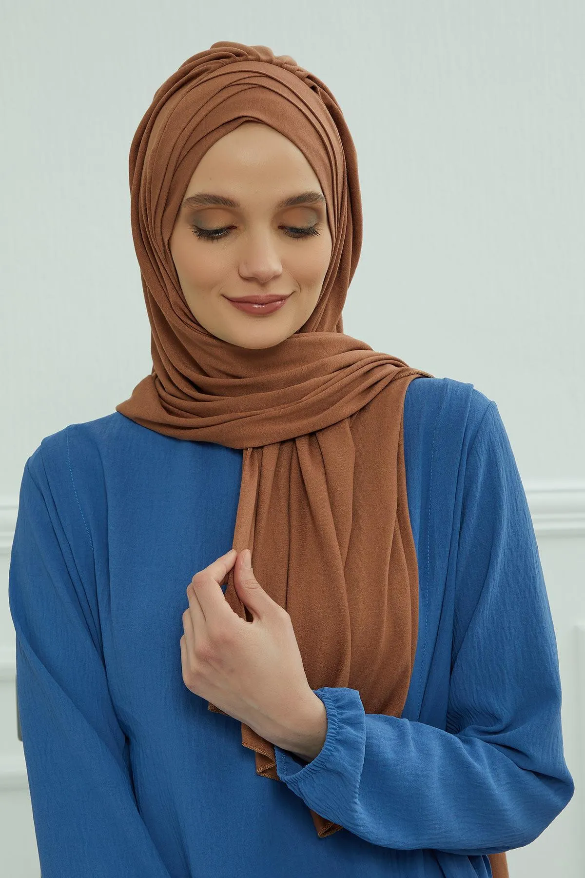 Soft Jersey Hijab Shawl for Women, 95% Cotton and Comfortable Ready to Wear Women Headscarf, Cross Stich Instant Pre-tied Hijab Shawl,PS-41