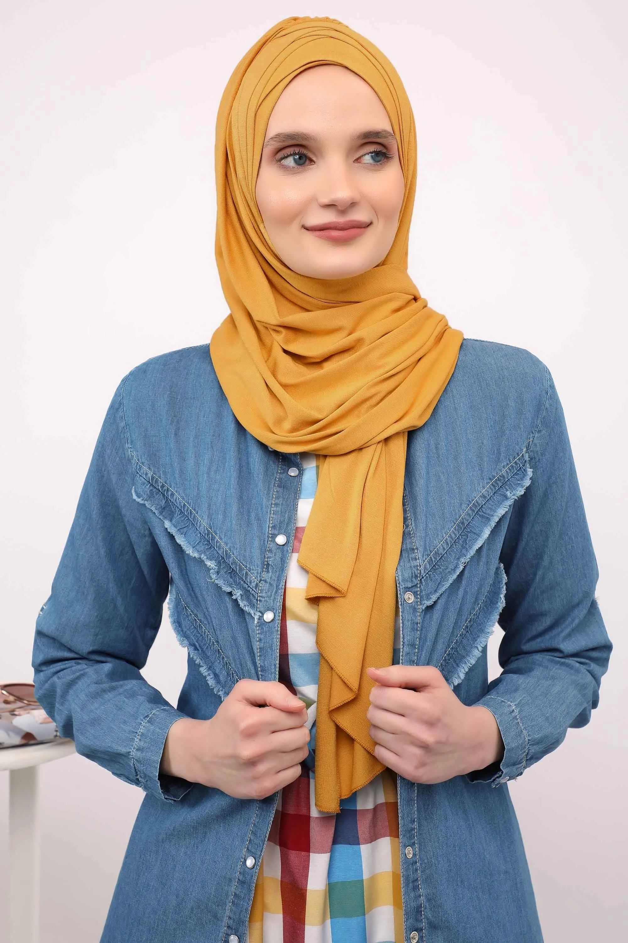Soft Jersey Hijab Shawl for Women, 95% Cotton and Comfortable Ready to Wear Women Headscarf, Cross Stich Instant Pre-tied Hijab Shawl,PS-41
