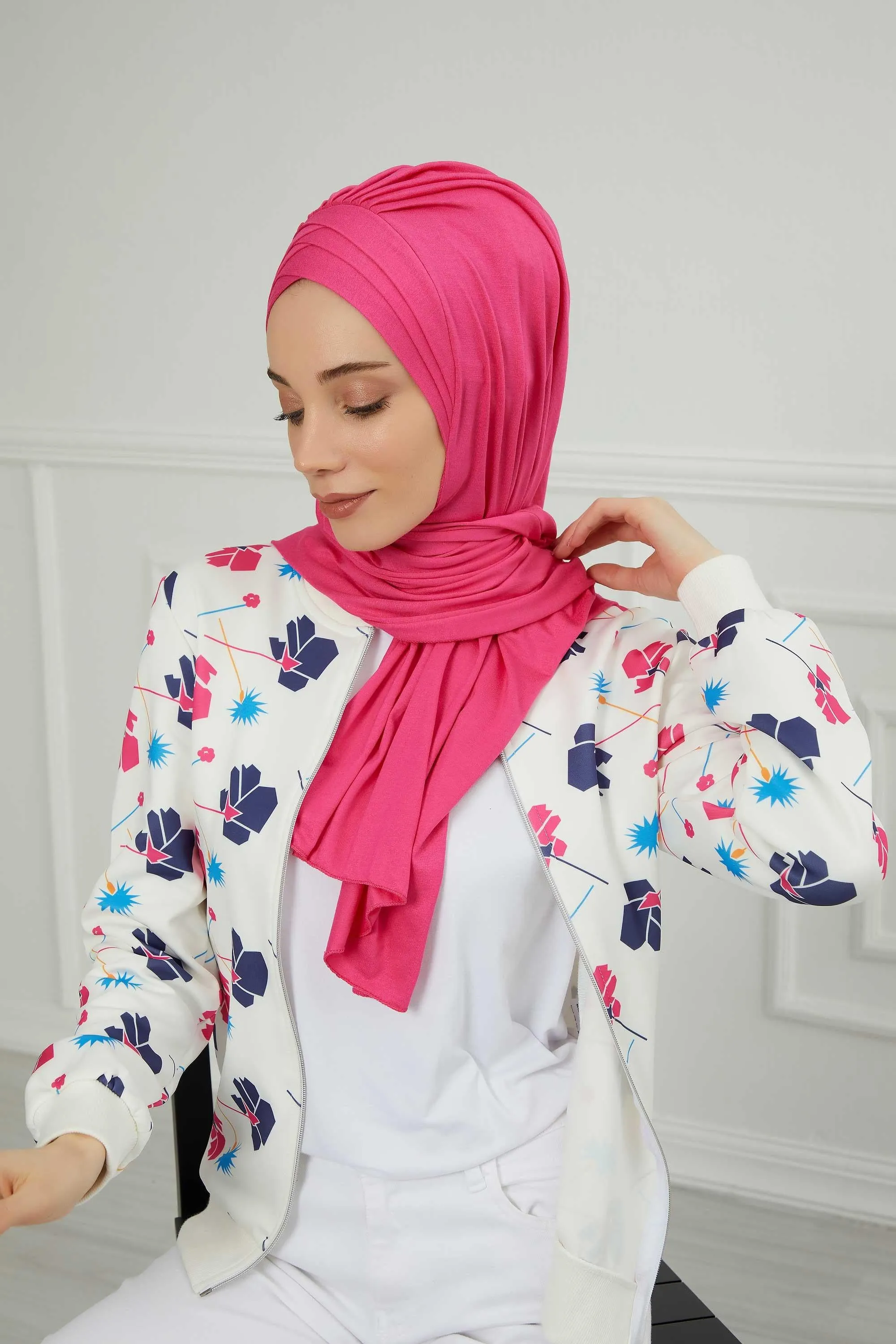 Soft Jersey Hijab Shawl for Women, 95% Cotton and Comfortable Ready to Wear Women Headscarf, Cross Stich Instant Pre-tied Hijab Shawl,PS-41