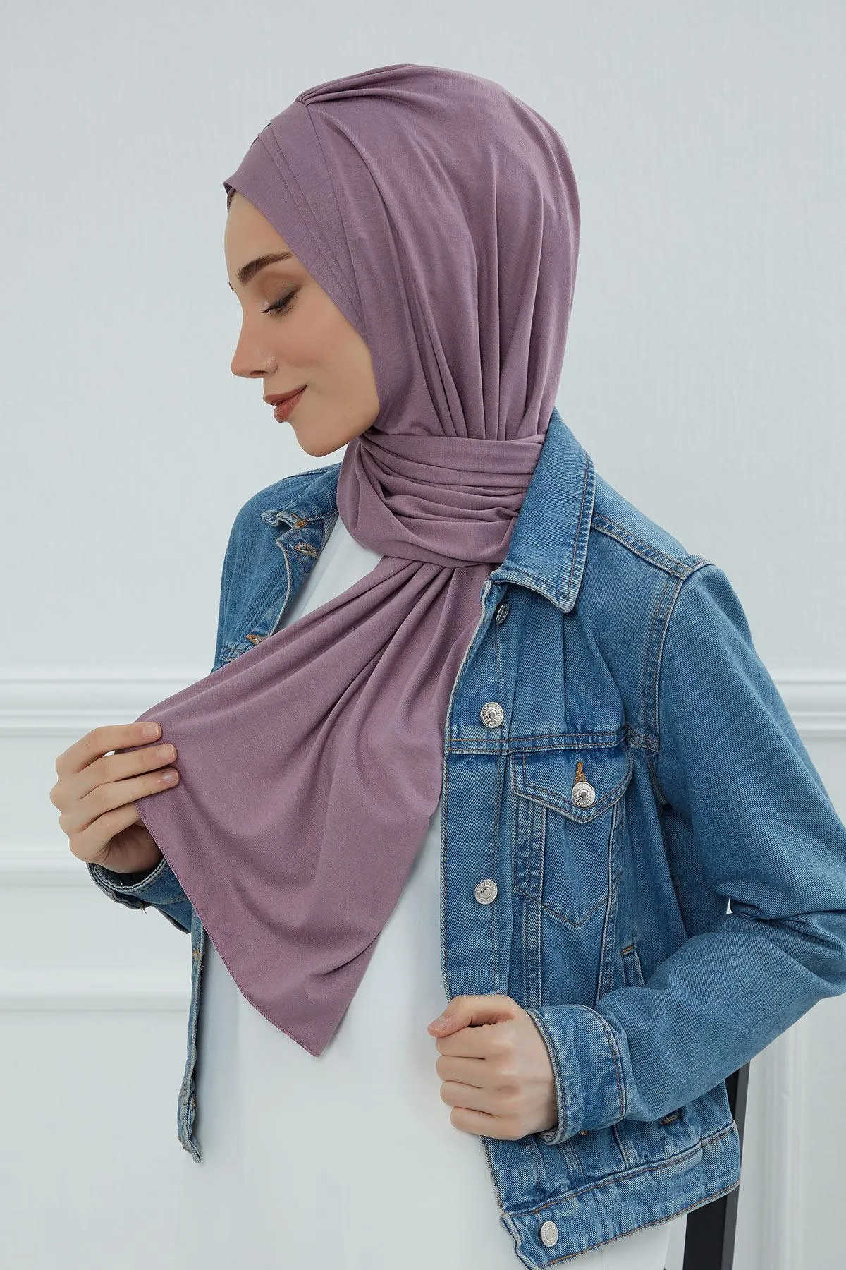 Soft Jersey Hijab Shawl for Women, 95% Cotton and Comfortable Ready to Wear Women Headscarf, Cross Stich Instant Pre-tied Hijab Shawl,PS-41