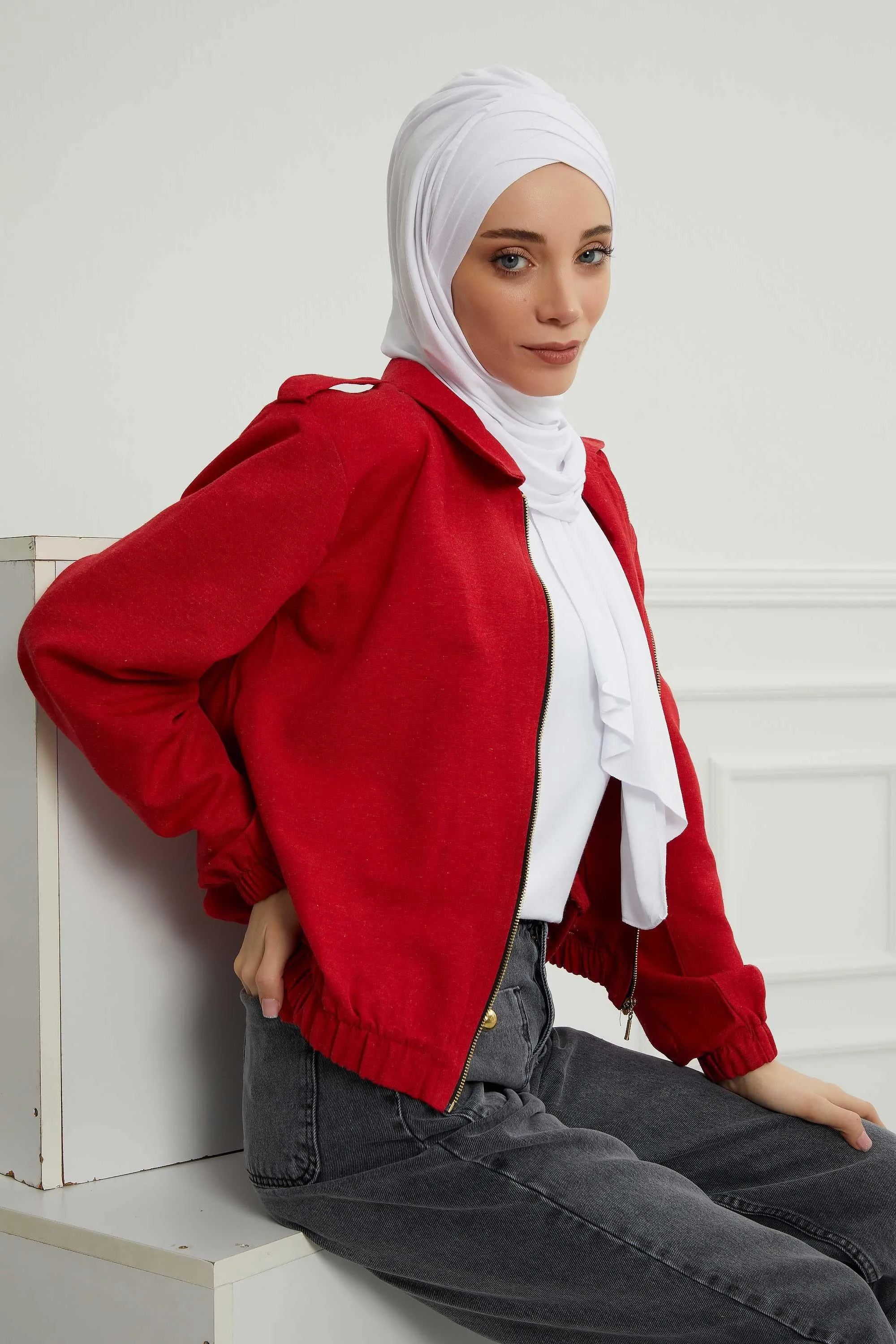 Soft Jersey Hijab Shawl for Women, 95% Cotton and Comfortable Ready to Wear Women Headscarf, Cross Stich Instant Pre-tied Hijab Shawl,PS-41