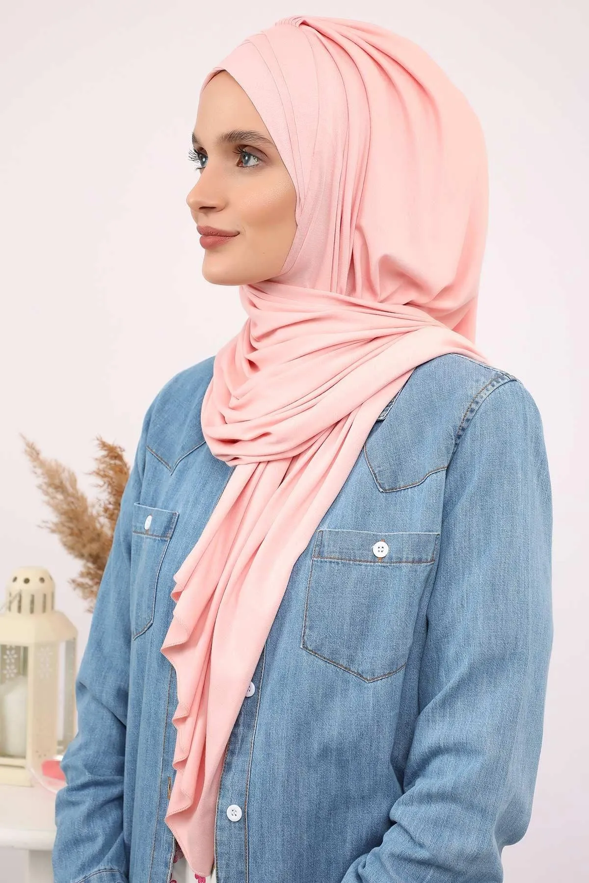 Soft Jersey Hijab Shawl for Women, 95% Cotton and Comfortable Ready to Wear Women Headscarf, Cross Stich Instant Pre-tied Hijab Shawl,PS-41