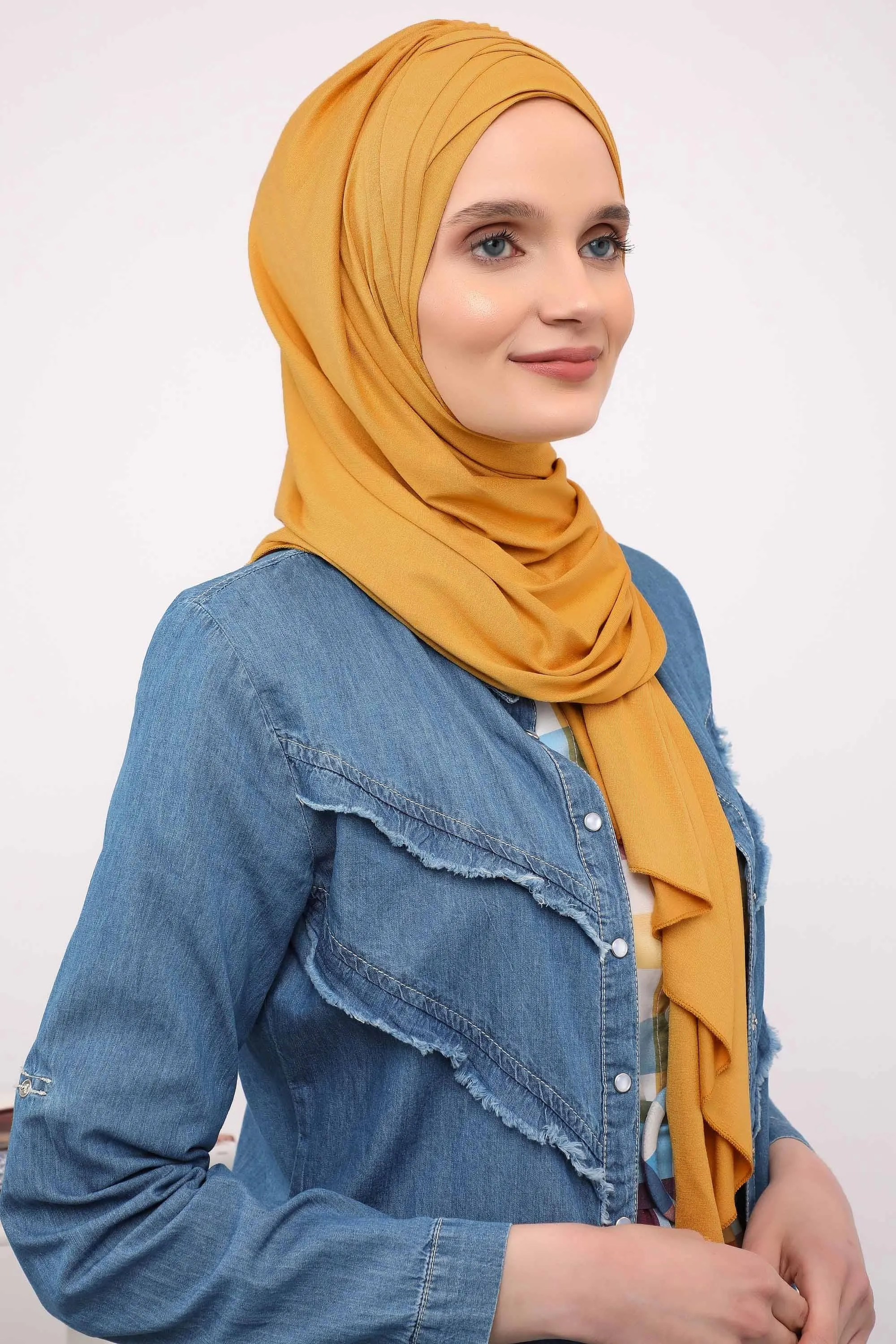 Soft Jersey Hijab Shawl for Women, 95% Cotton and Comfortable Ready to Wear Women Headscarf, Cross Stich Instant Pre-tied Hijab Shawl,PS-41
