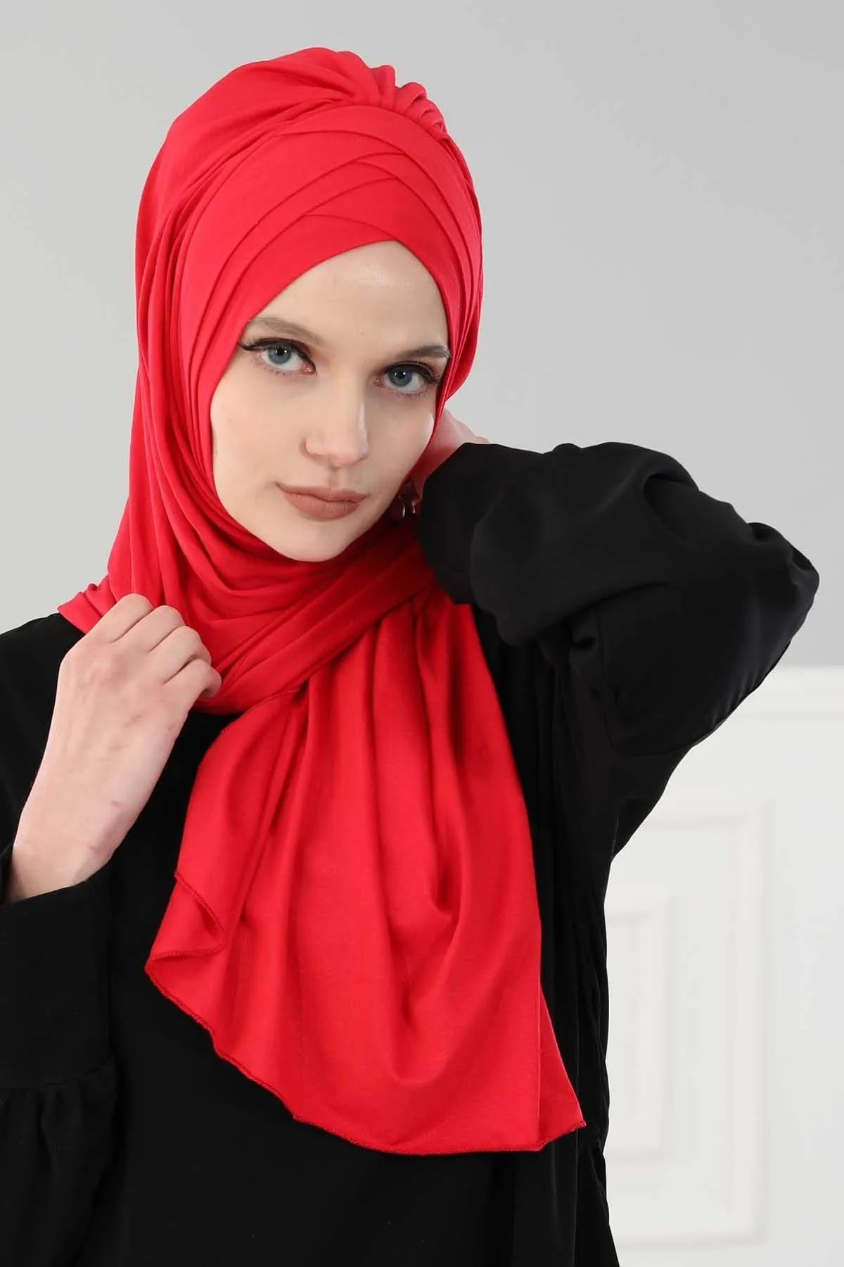 Soft Jersey Hijab Shawl for Women, 95% Cotton and Comfortable Ready to Wear Women Headscarf, Cross Stich Instant Pre-tied Hijab Shawl,PS-41