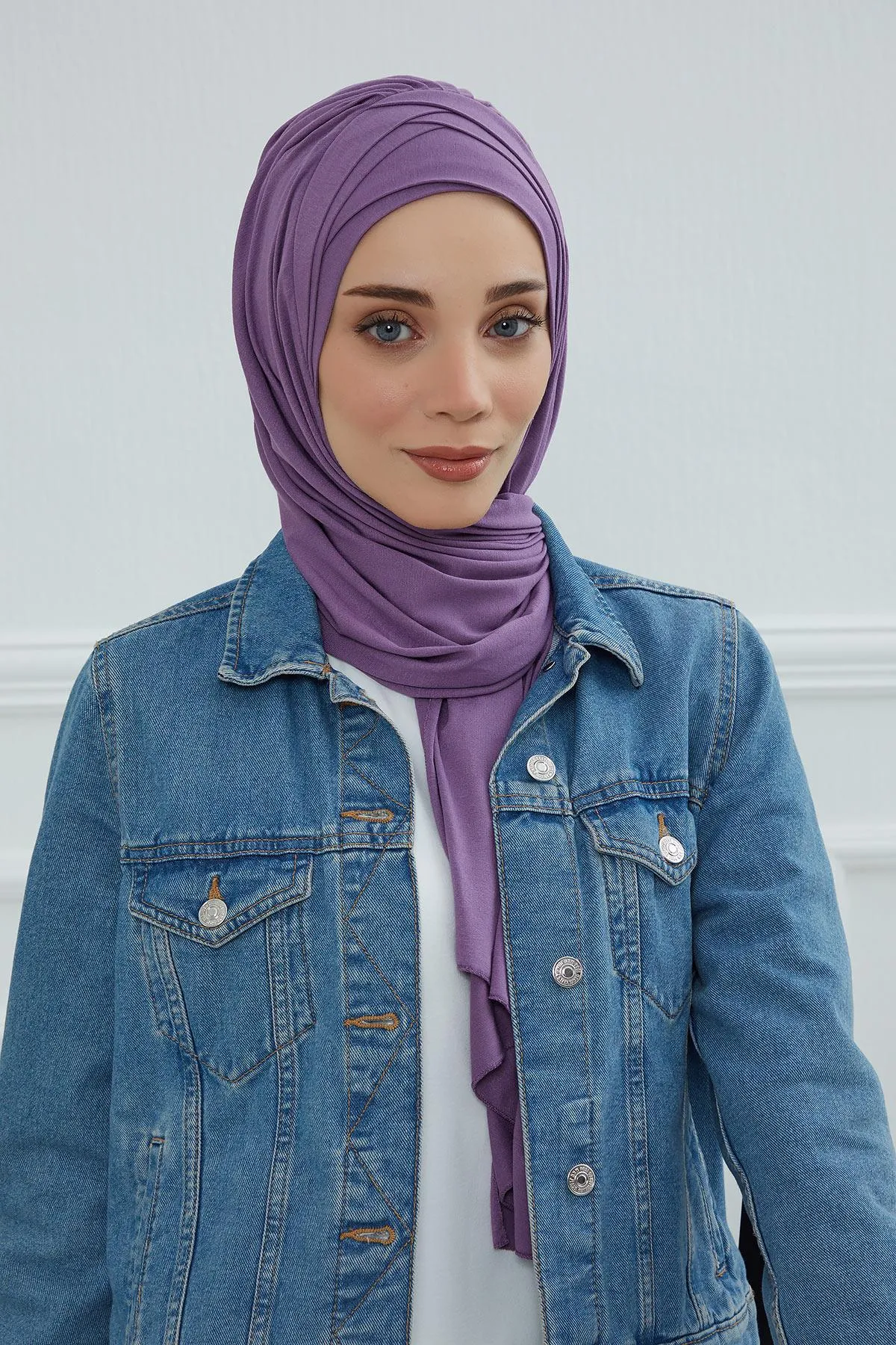 Soft Jersey Hijab Shawl for Women, 95% Cotton and Comfortable Ready to Wear Women Headscarf, Cross Stich Instant Pre-tied Hijab Shawl,PS-41