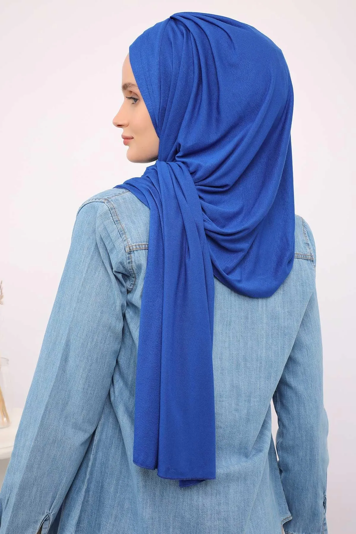 Soft Jersey Hijab Shawl for Women, 95% Cotton and Comfortable Ready to Wear Women Headscarf, Cross Stich Instant Pre-tied Hijab Shawl,PS-41