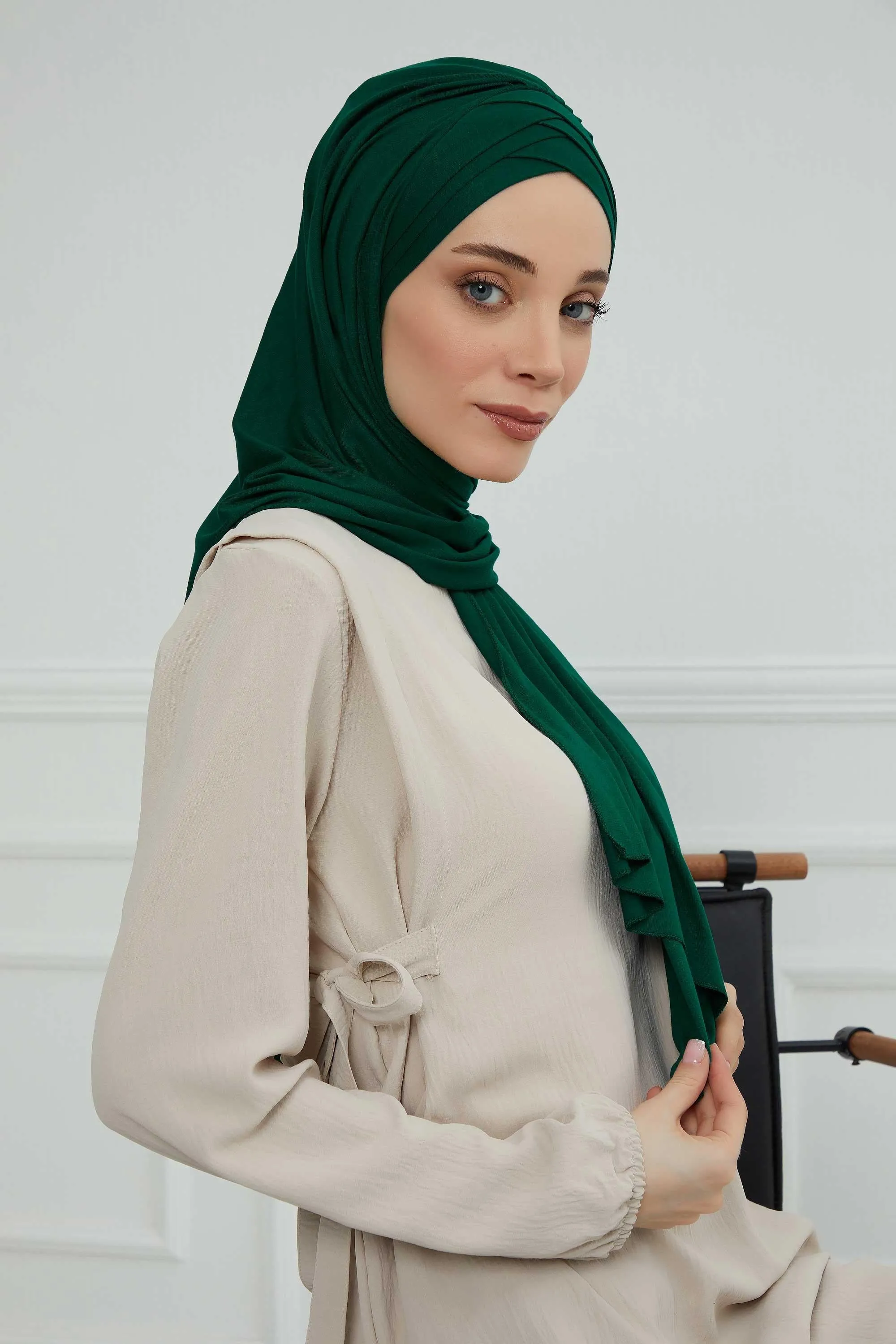 Soft Jersey Hijab Shawl for Women, 95% Cotton and Comfortable Ready to Wear Women Headscarf, Cross Stich Instant Pre-tied Hijab Shawl,PS-41