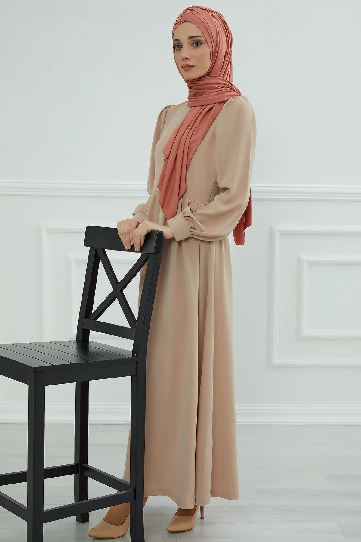 Soft Jersey Hijab Shawl for Women, 95% Cotton and Comfortable Ready to Wear Women Headscarf, Cross Stich Instant Pre-tied Hijab Shawl,PS-41