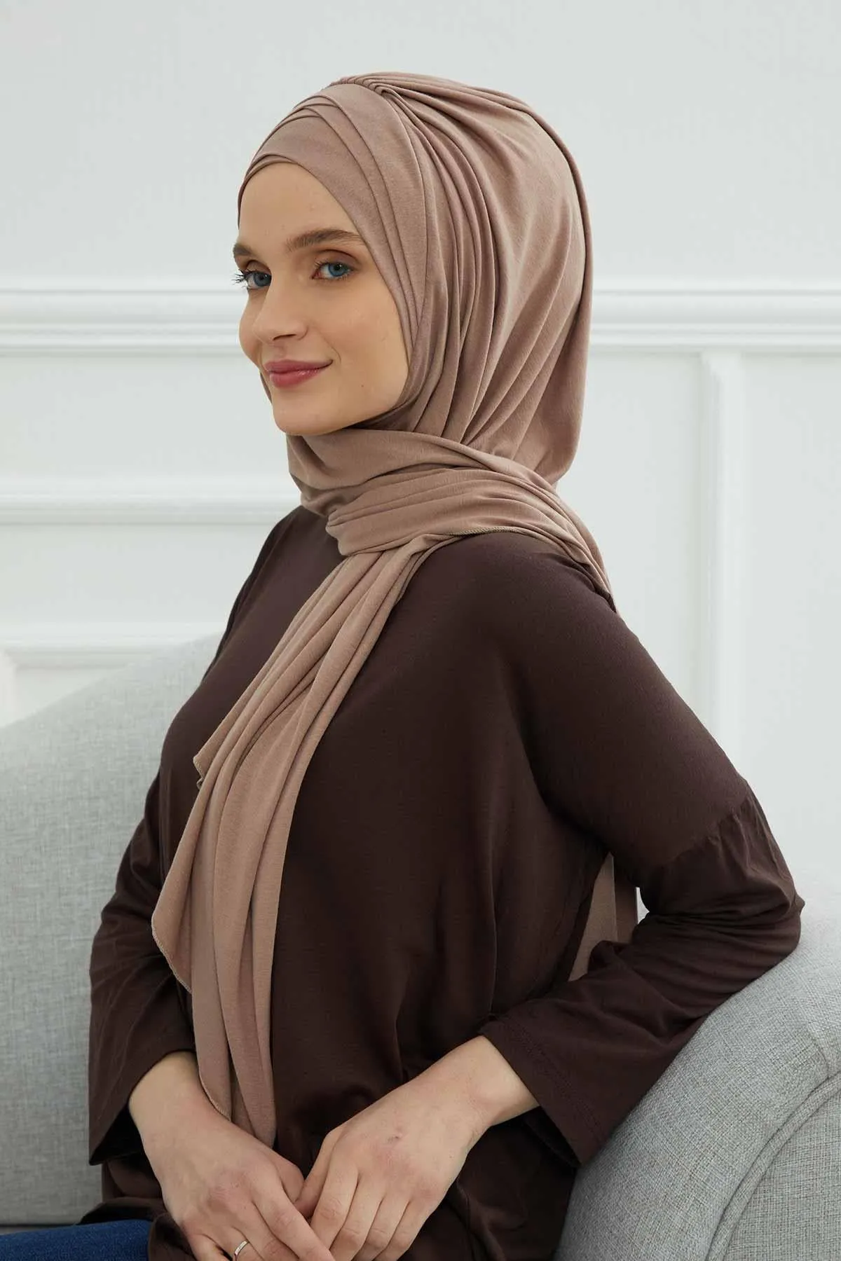 Soft Jersey Hijab Shawl for Women, 95% Cotton and Comfortable Ready to Wear Women Headscarf, Cross Stich Instant Pre-tied Hijab Shawl,PS-41