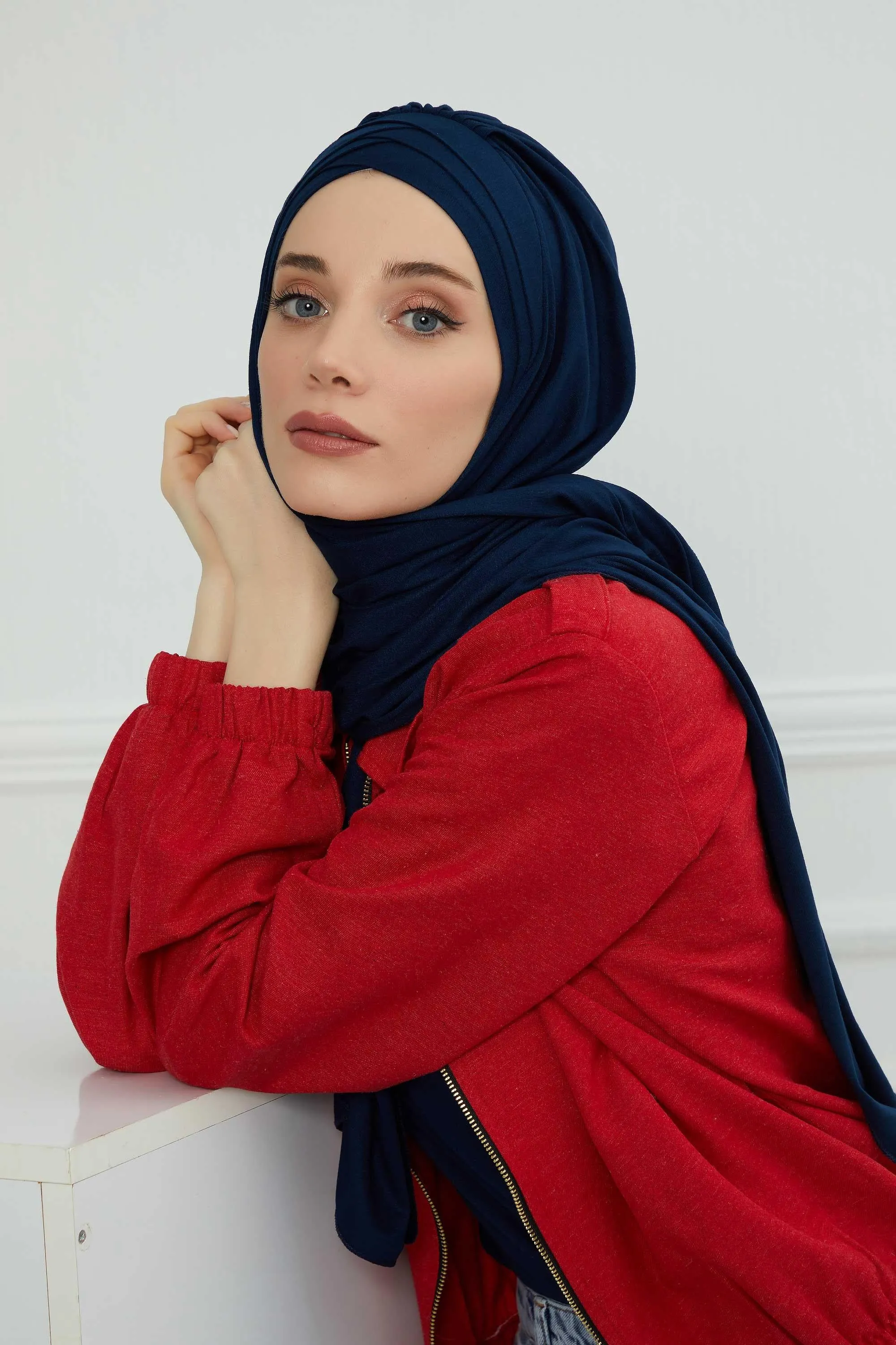 Soft Jersey Hijab Shawl for Women, 95% Cotton and Comfortable Ready to Wear Women Headscarf, Cross Stich Instant Pre-tied Hijab Shawl,PS-41