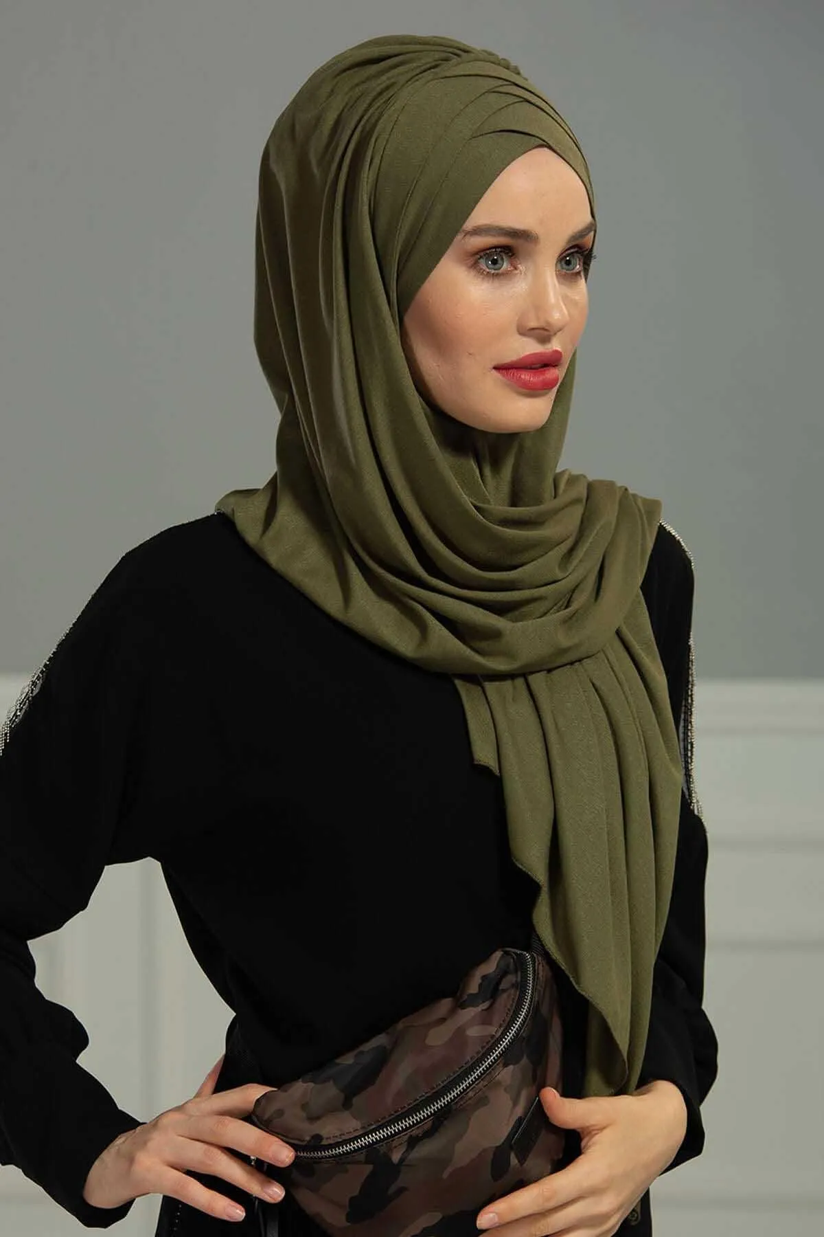 Soft Jersey Hijab Shawl for Women, 95% Cotton and Comfortable Ready to Wear Women Headscarf, Cross Stich Instant Pre-tied Hijab Shawl,PS-41