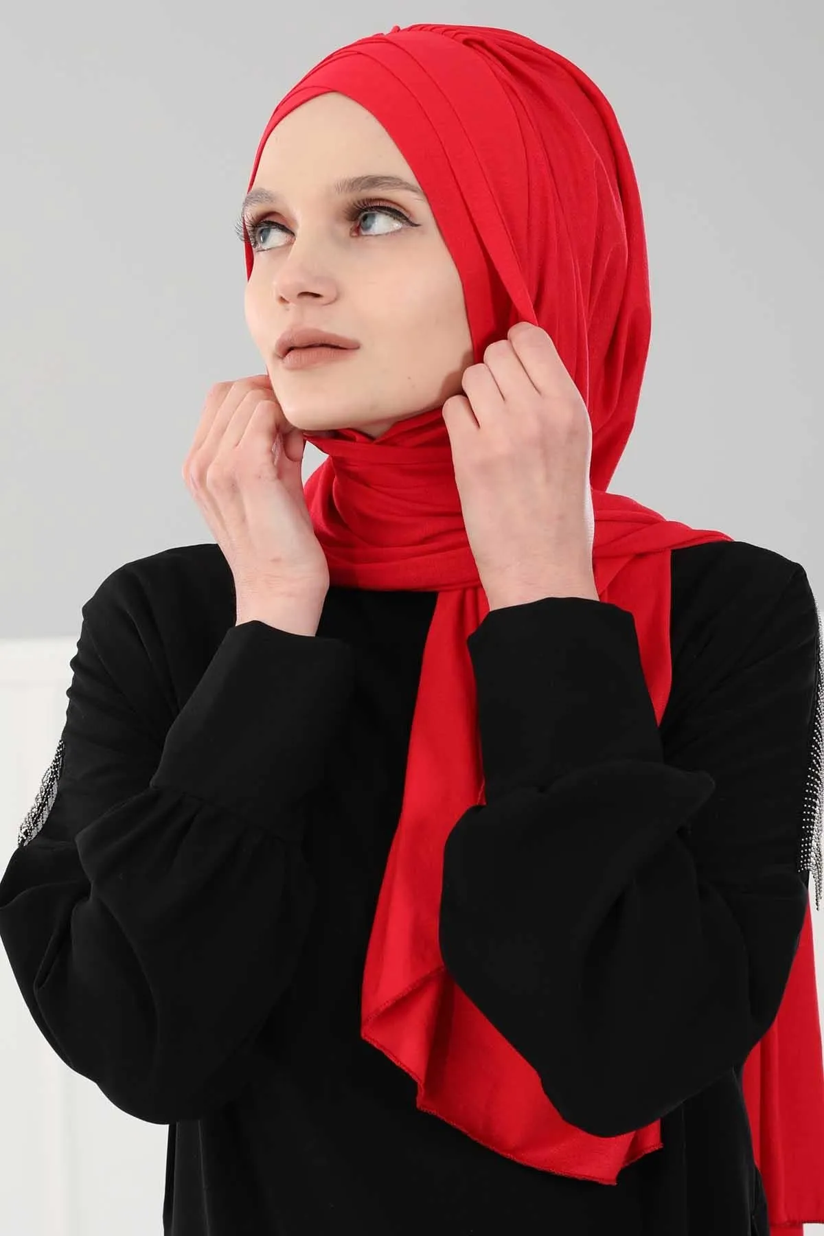 Soft Jersey Hijab Shawl for Women, 95% Cotton and Comfortable Ready to Wear Women Headscarf, Cross Stich Instant Pre-tied Hijab Shawl,PS-41
