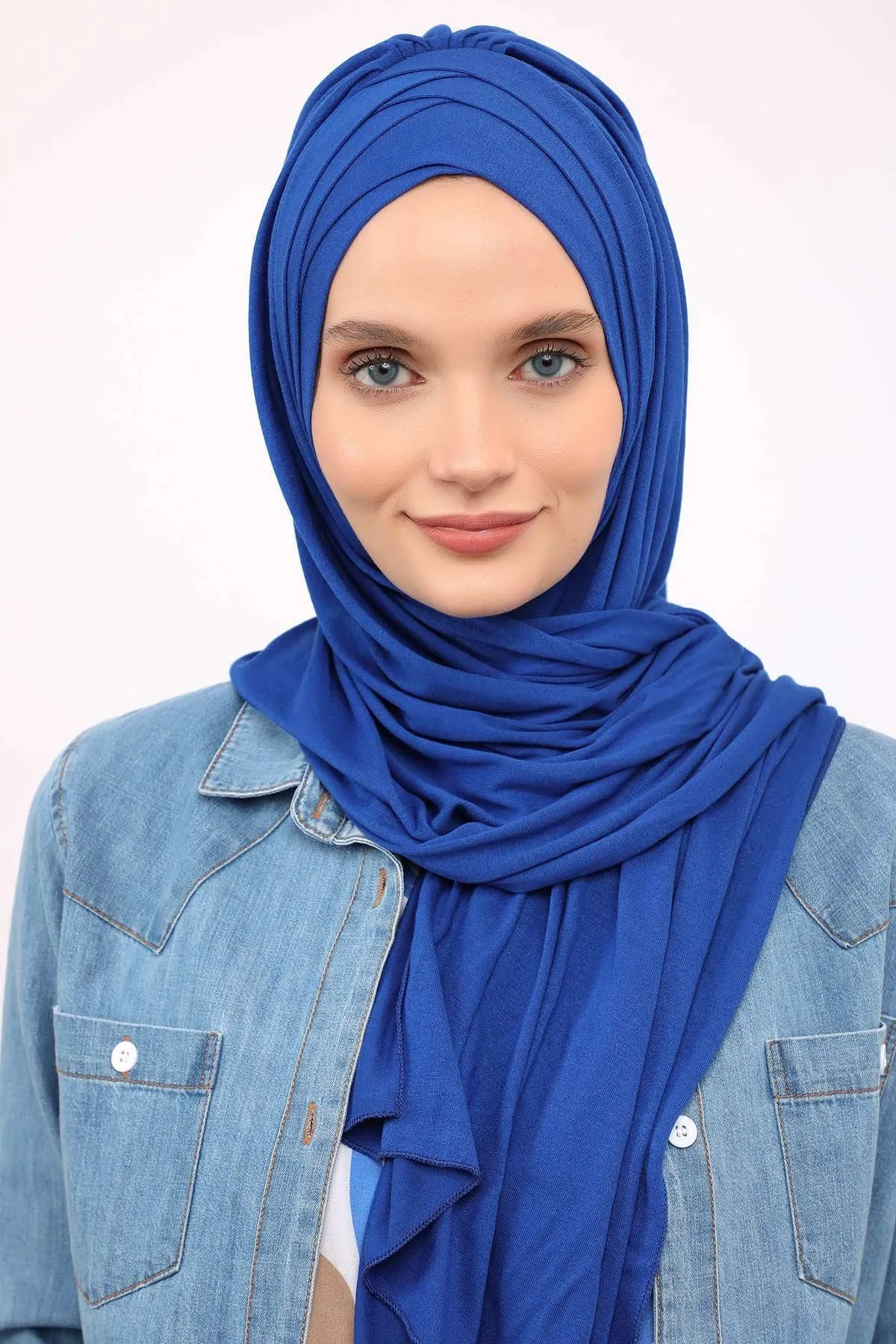 Soft Jersey Hijab Shawl for Women, 95% Cotton and Comfortable Ready to Wear Women Headscarf, Cross Stich Instant Pre-tied Hijab Shawl,PS-41