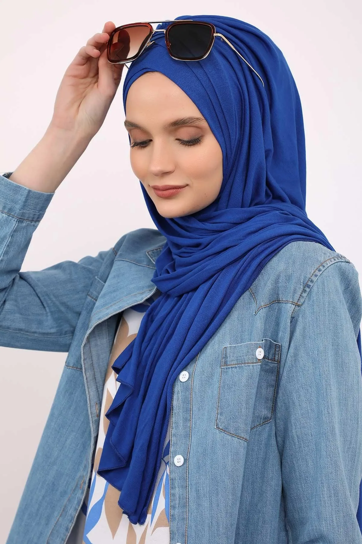 Soft Jersey Hijab Shawl for Women, 95% Cotton and Comfortable Ready to Wear Women Headscarf, Cross Stich Instant Pre-tied Hijab Shawl,PS-41