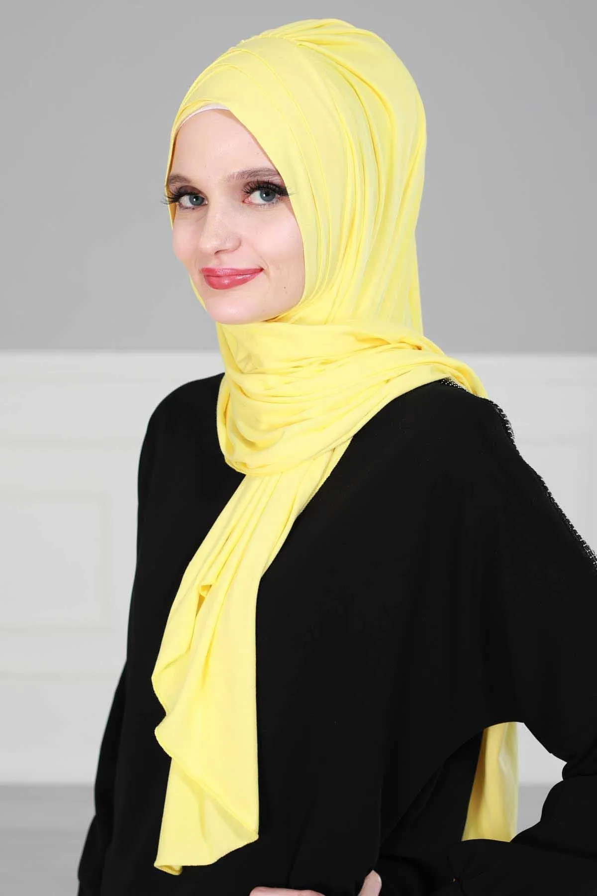 Soft Jersey Hijab Shawl for Women, 95% Cotton and Comfortable Ready to Wear Women Headscarf, Cross Stich Instant Pre-tied Hijab Shawl,PS-41