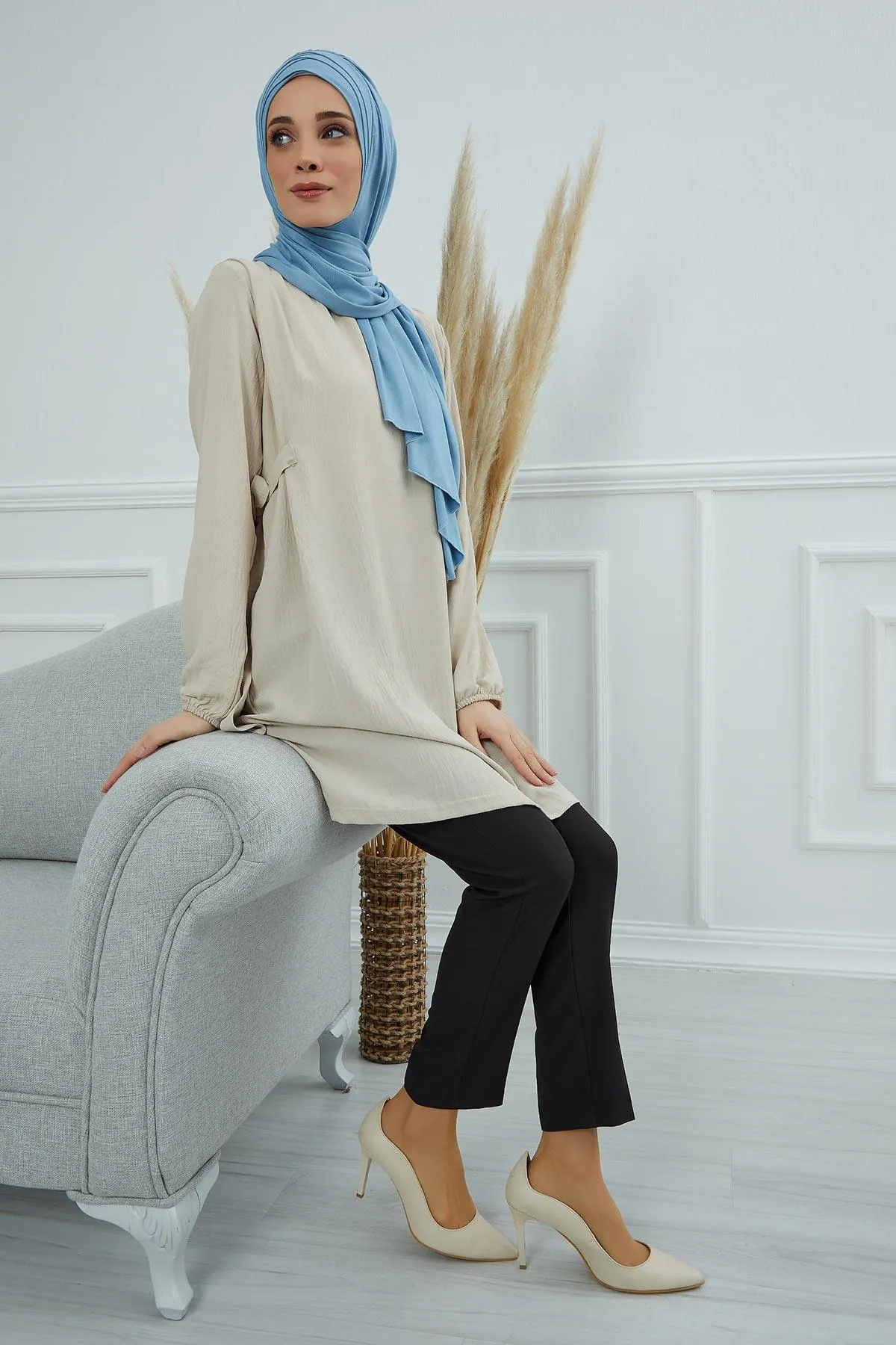 Soft Jersey Hijab Shawl for Women, 95% Cotton and Comfortable Ready to Wear Women Headscarf, Cross Stich Instant Pre-tied Hijab Shawl,PS-41