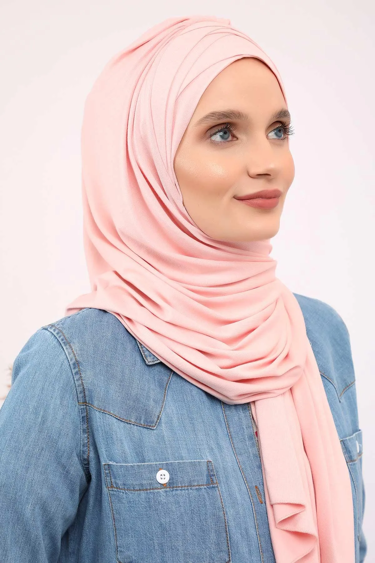 Soft Jersey Hijab Shawl for Women, 95% Cotton and Comfortable Ready to Wear Women Headscarf, Cross Stich Instant Pre-tied Hijab Shawl,PS-41