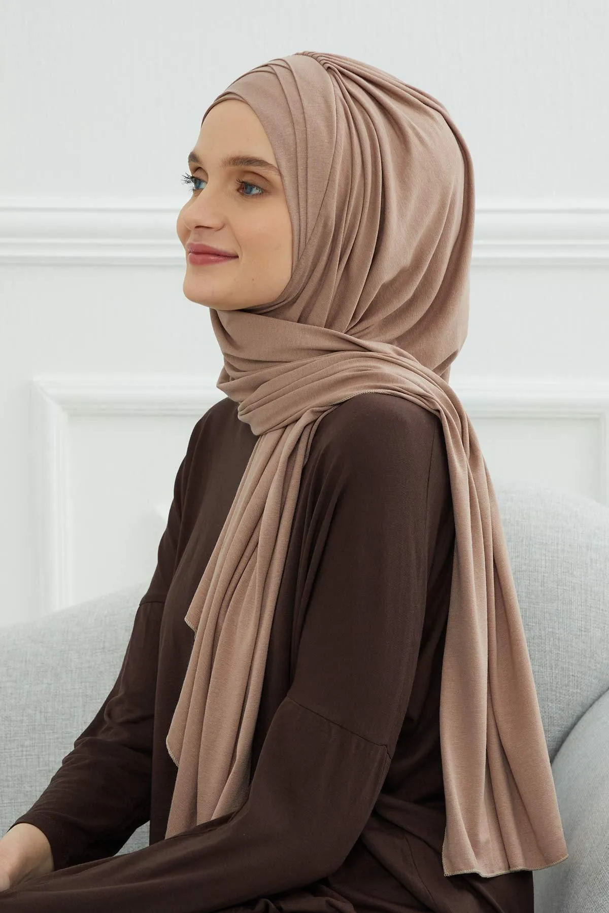 Soft Jersey Hijab Shawl for Women, 95% Cotton and Comfortable Ready to Wear Women Headscarf, Cross Stich Instant Pre-tied Hijab Shawl,PS-41