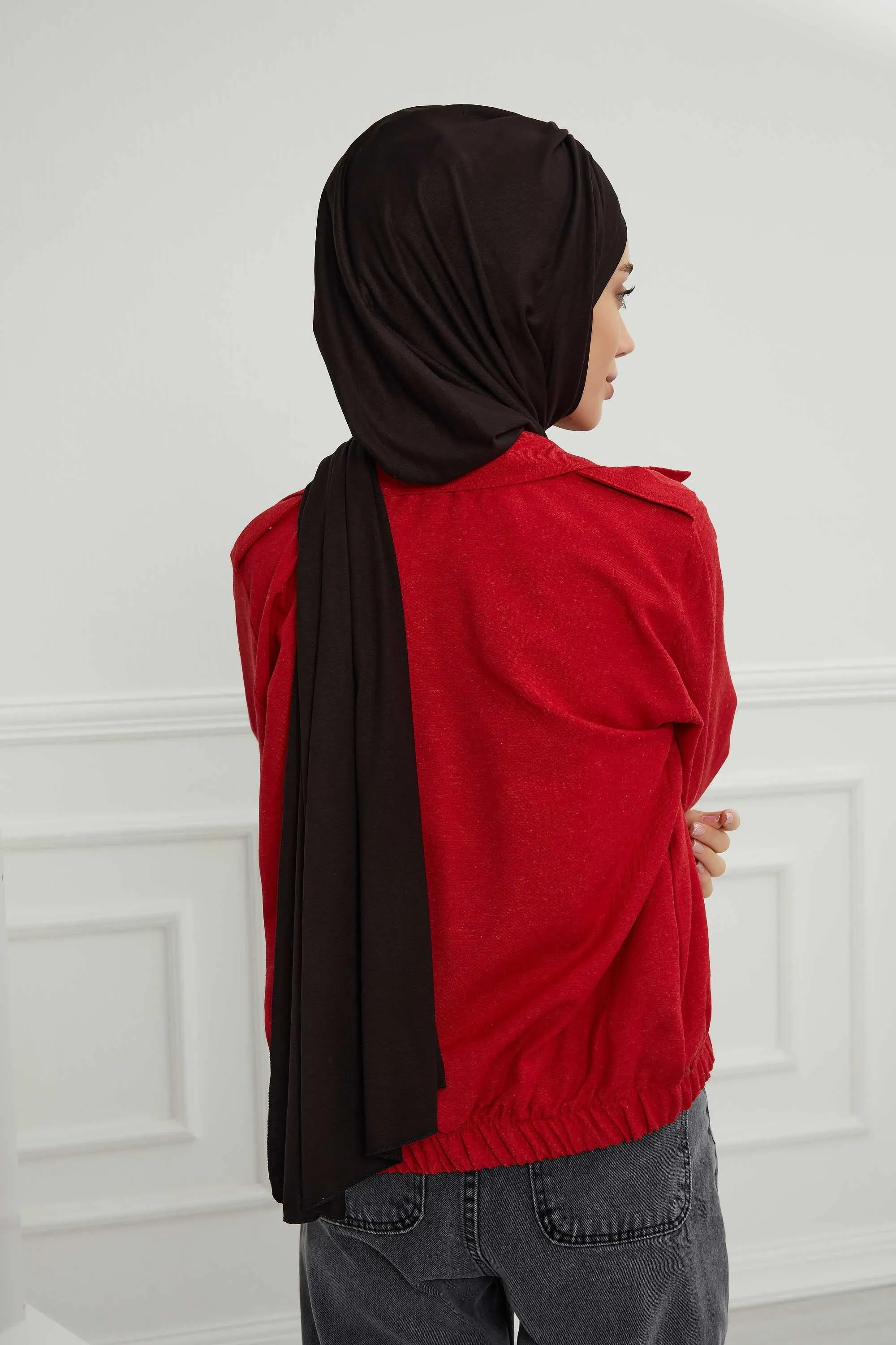 Soft Jersey Hijab Shawl for Women, 95% Cotton and Comfortable Ready to Wear Women Headscarf, Cross Stich Instant Pre-tied Hijab Shawl,PS-41