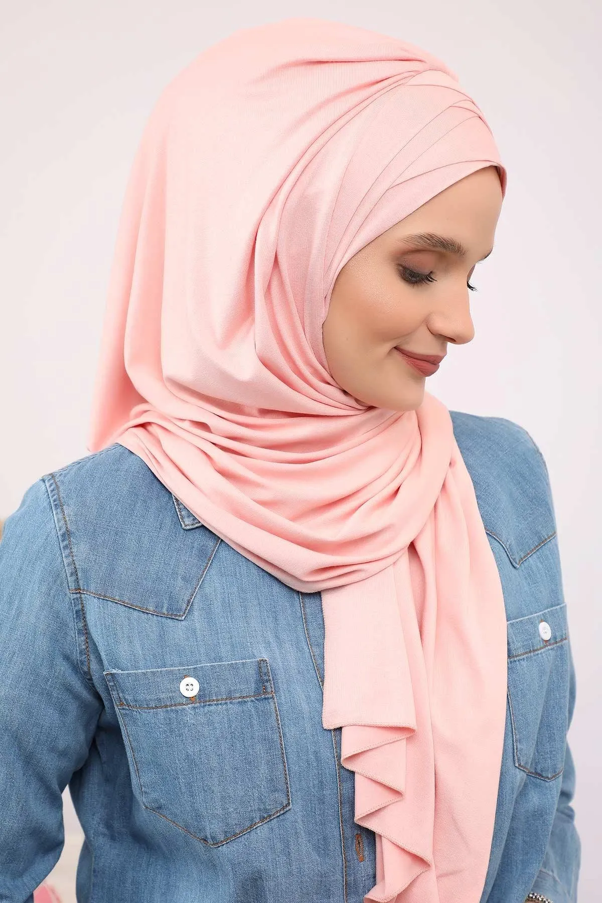 Soft Jersey Hijab Shawl for Women, 95% Cotton and Comfortable Ready to Wear Women Headscarf, Cross Stich Instant Pre-tied Hijab Shawl,PS-41