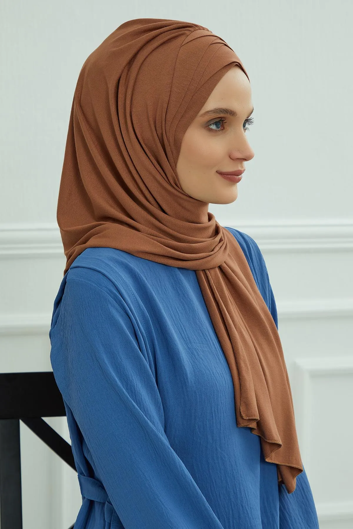 Soft Jersey Hijab Shawl for Women, 95% Cotton and Comfortable Ready to Wear Women Headscarf, Cross Stich Instant Pre-tied Hijab Shawl,PS-41