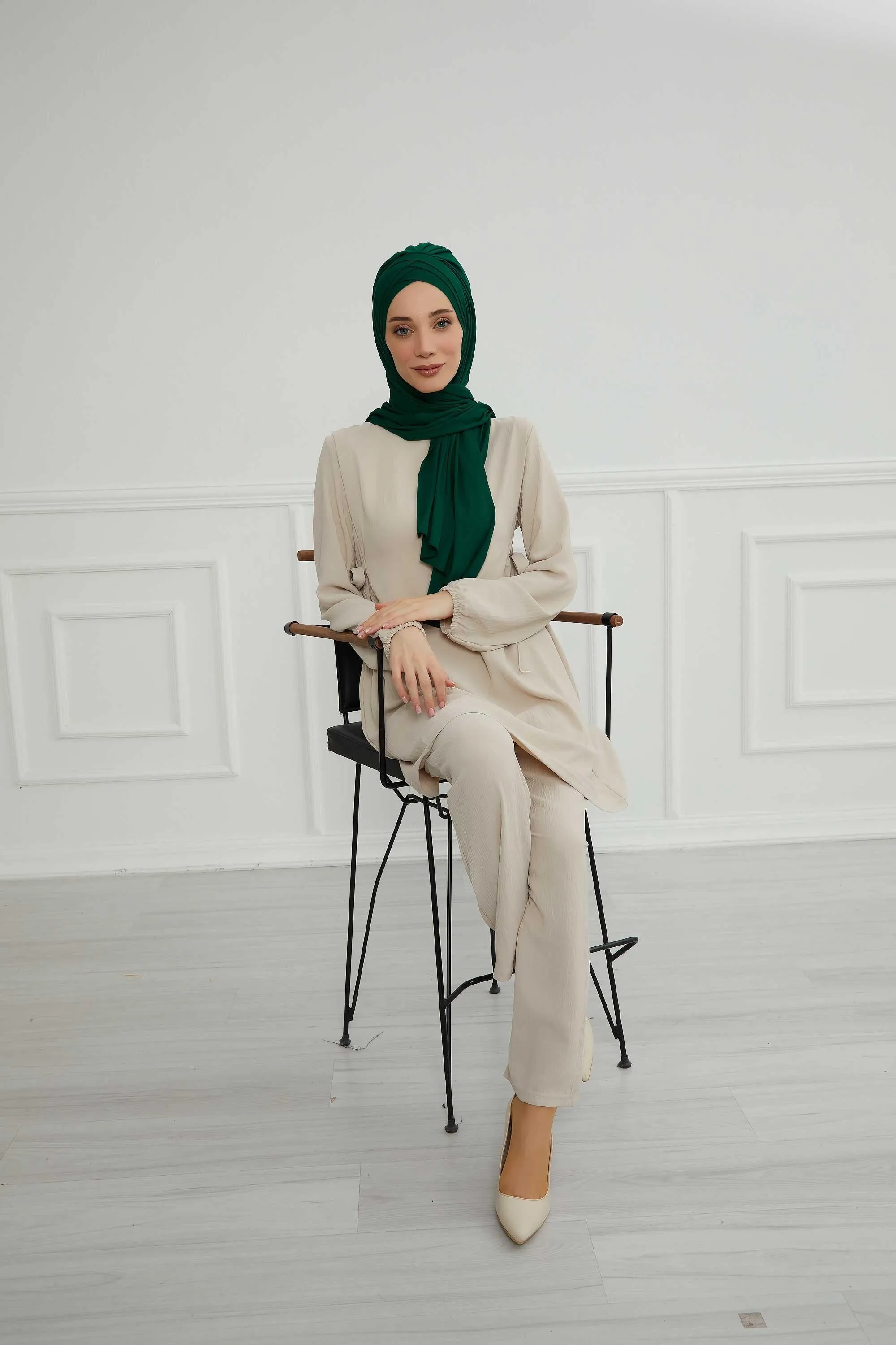 Soft Jersey Hijab Shawl for Women, 95% Cotton and Comfortable Ready to Wear Women Headscarf, Cross Stich Instant Pre-tied Hijab Shawl,PS-41